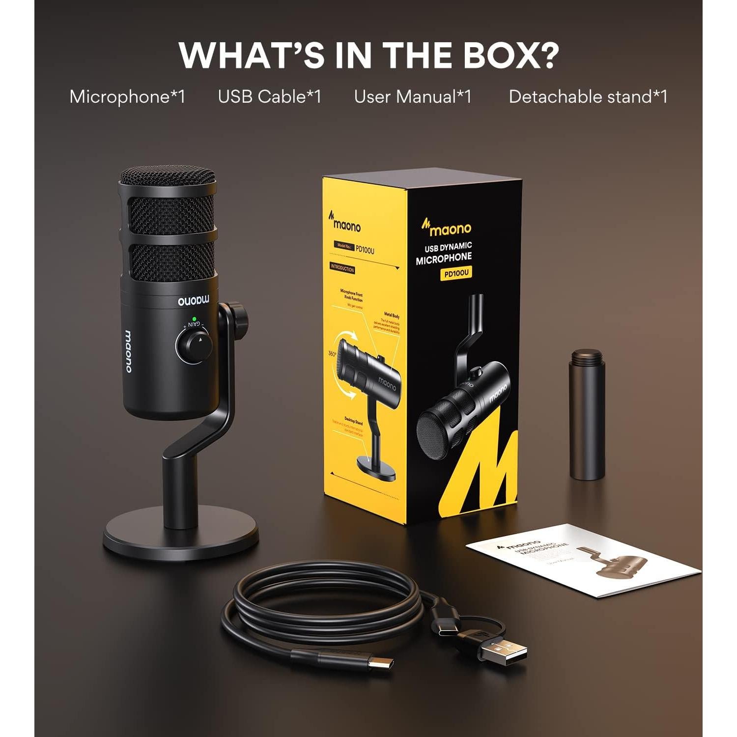 Micrófono Dinámico USB MAONO PD100U con Soporte de Brazo