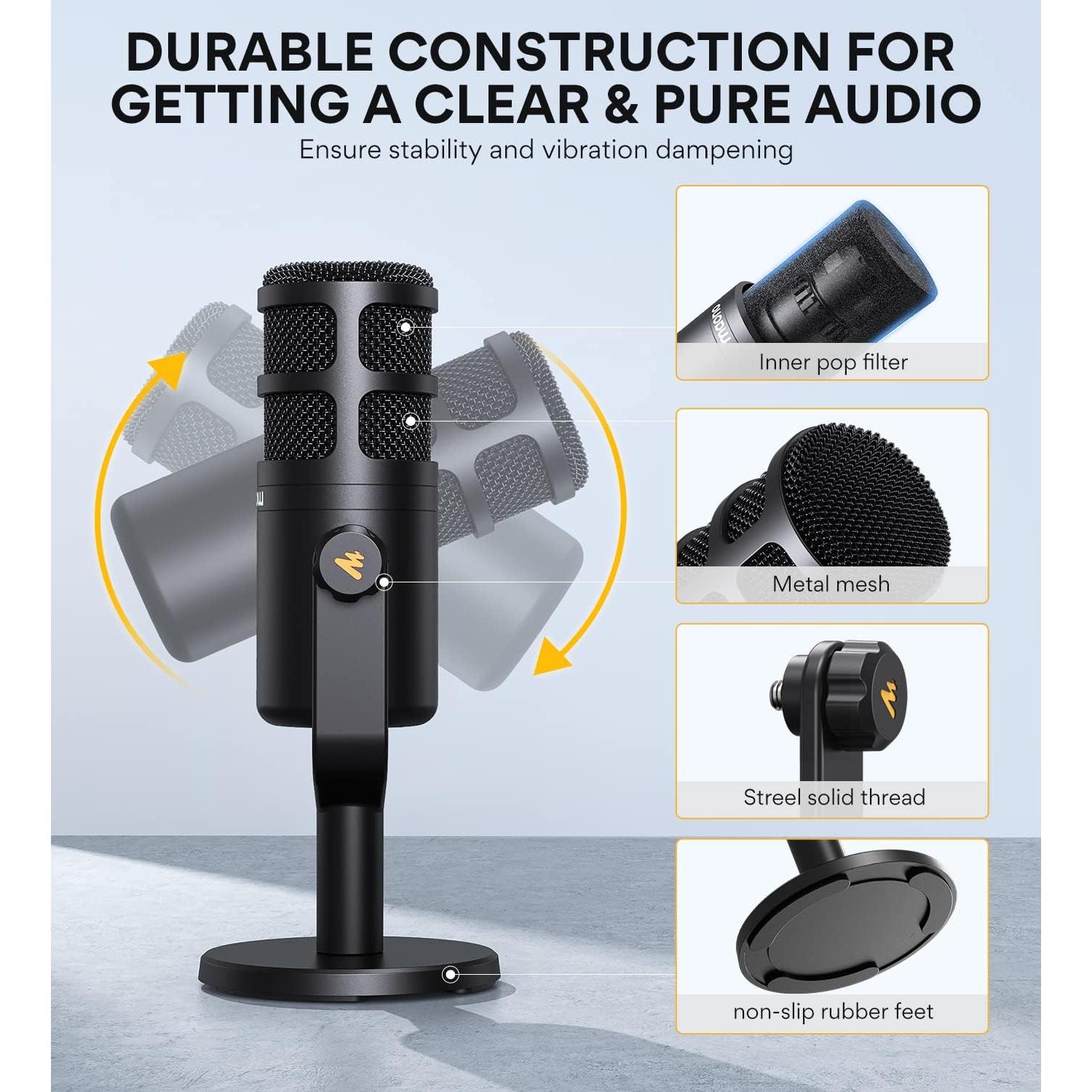 MAONO Gaming Audio Mixer & XLR Dynamic Microphone, Audio Interface with Pro-preamp, RGB, Bluetooth, 48V Phantom Power for Live Streaming, Podcasting, Content Create, Gaming