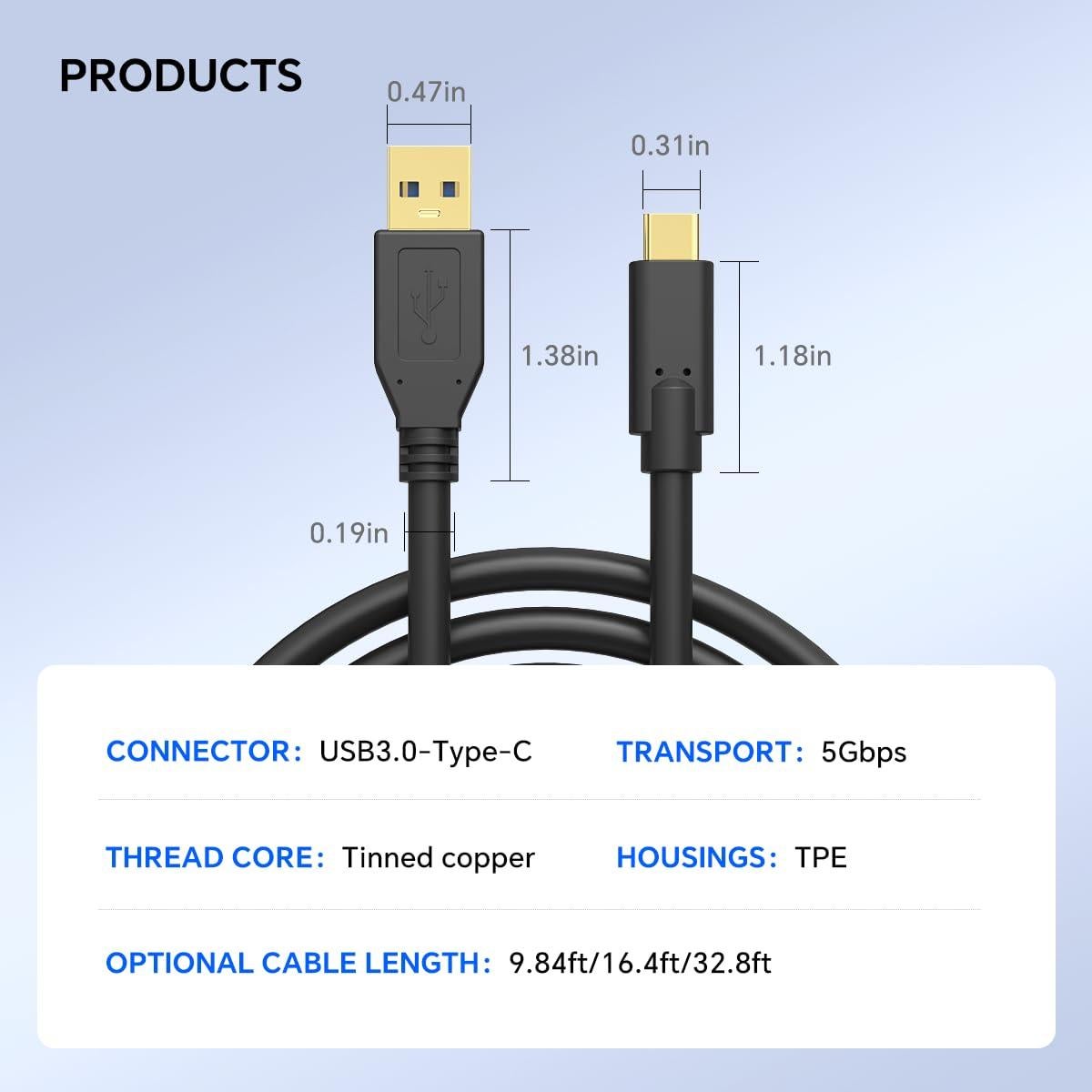 Cable de Datos USB 3.0 a Tipo-C 5m YAMCOWL para Cámara