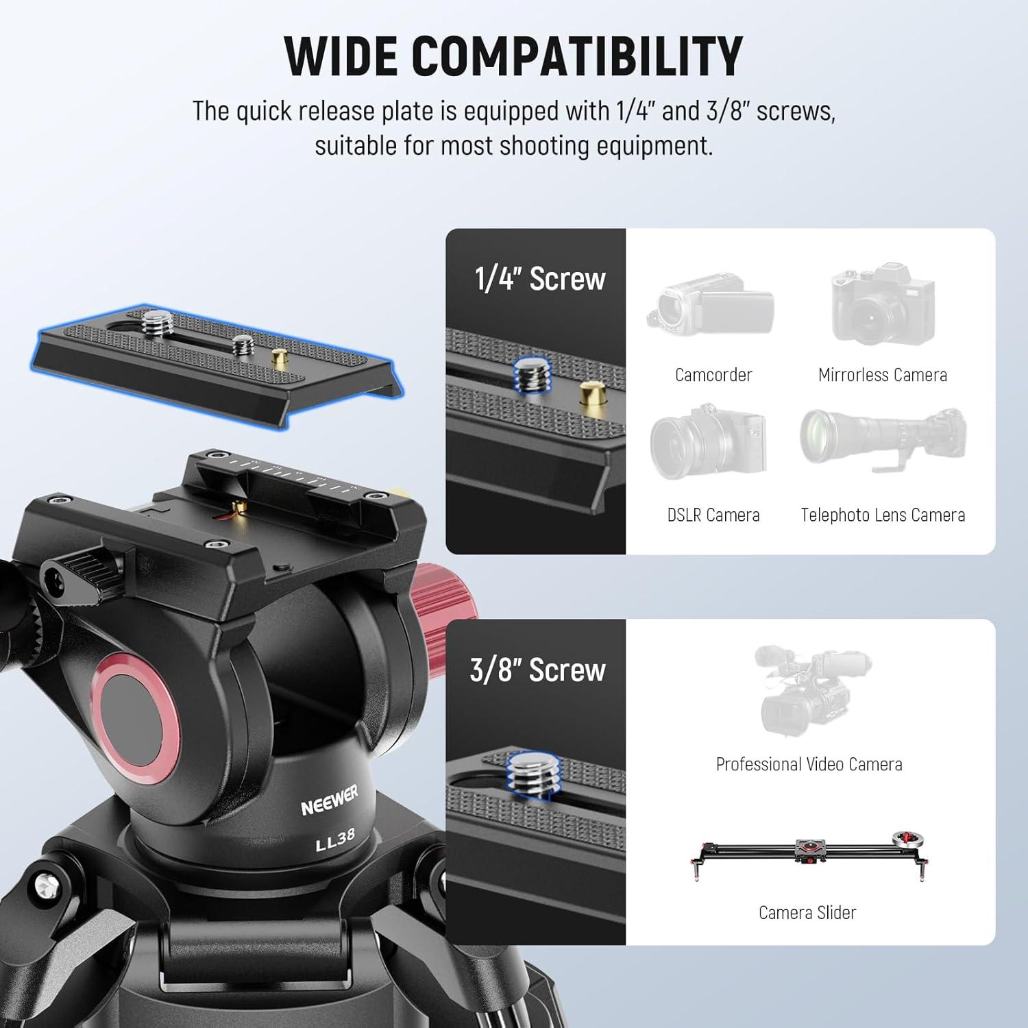 Trípode de Cámara NEEWER LL38 Aluminio 2m 8kg Cabeza Fluida