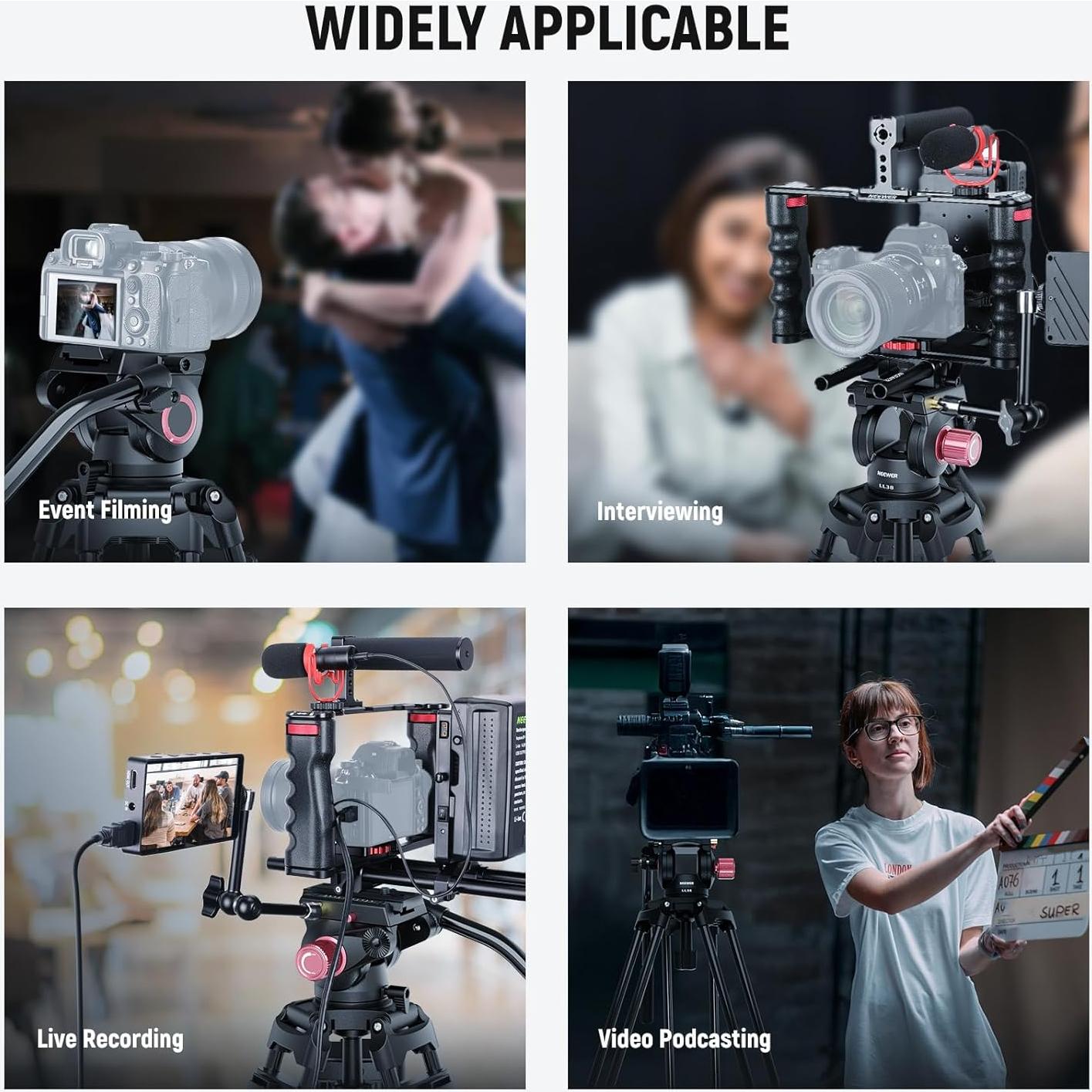 Trípode de Cámara NEEWER LL38 Aluminio 2m 8kg Cabeza Fluida