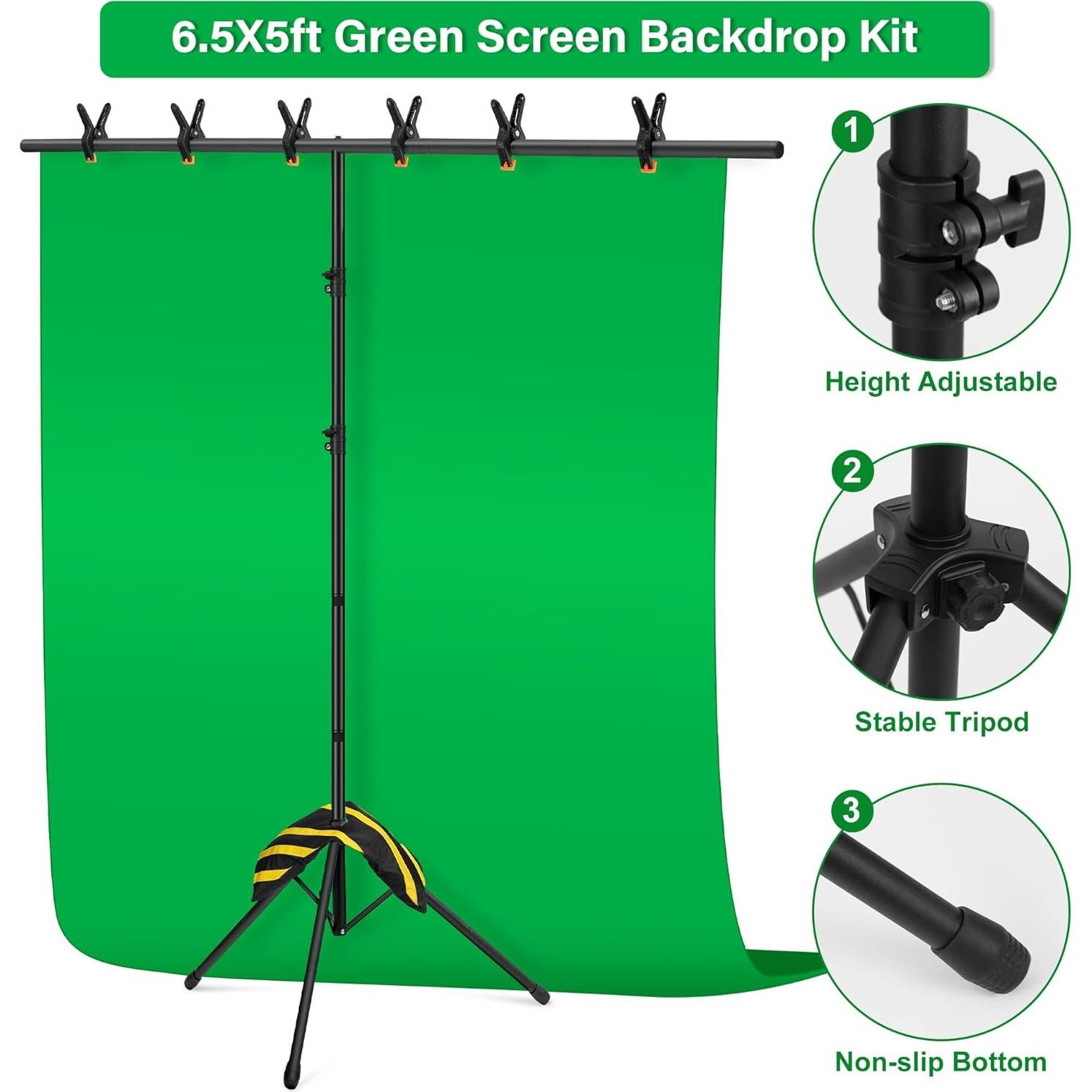 Kit de Fondo Verde Portátil CludPark 2x1.5M con Soporte Ajustable