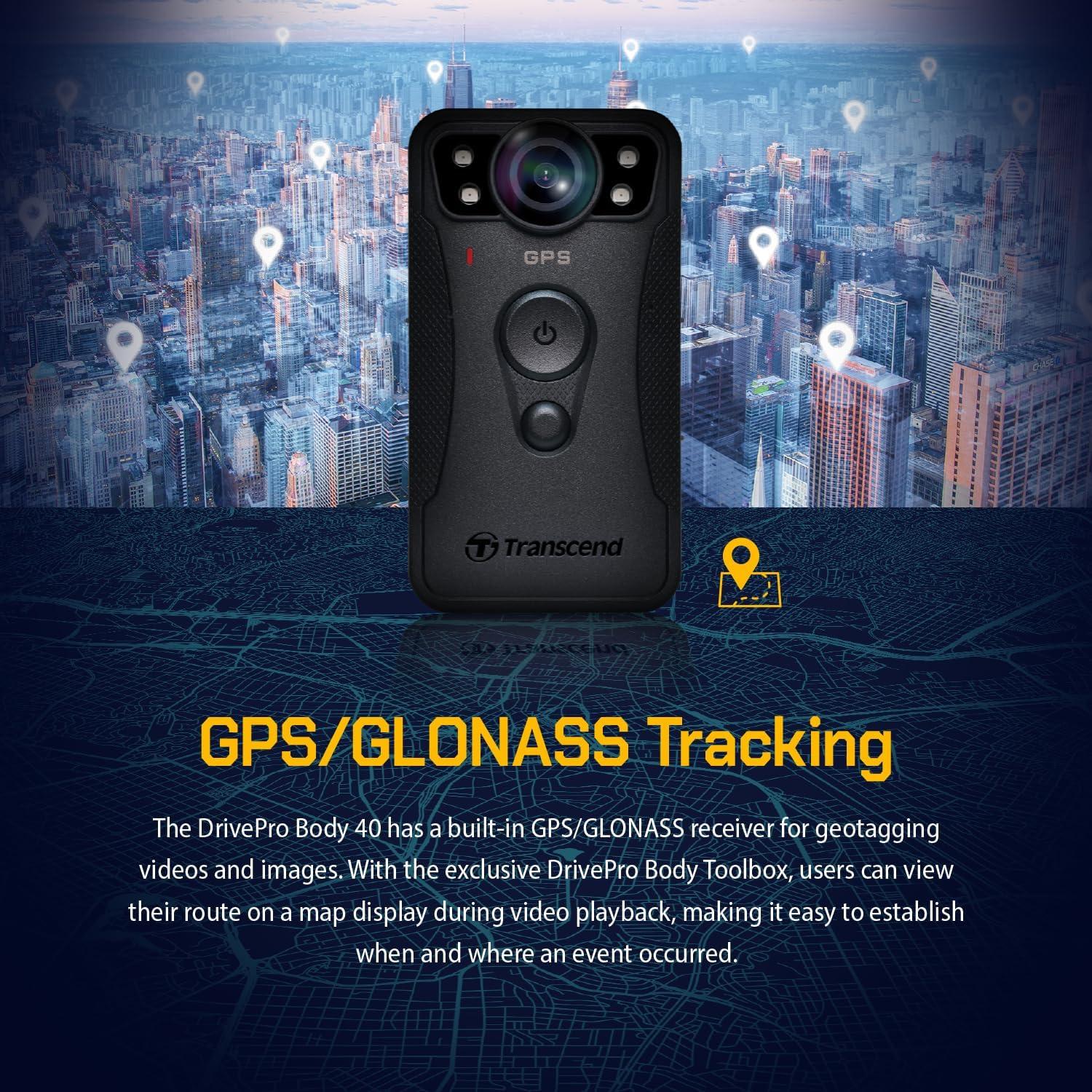 Cámara Corporal Transcend 128GB QHD 1440P con GPS y EIS