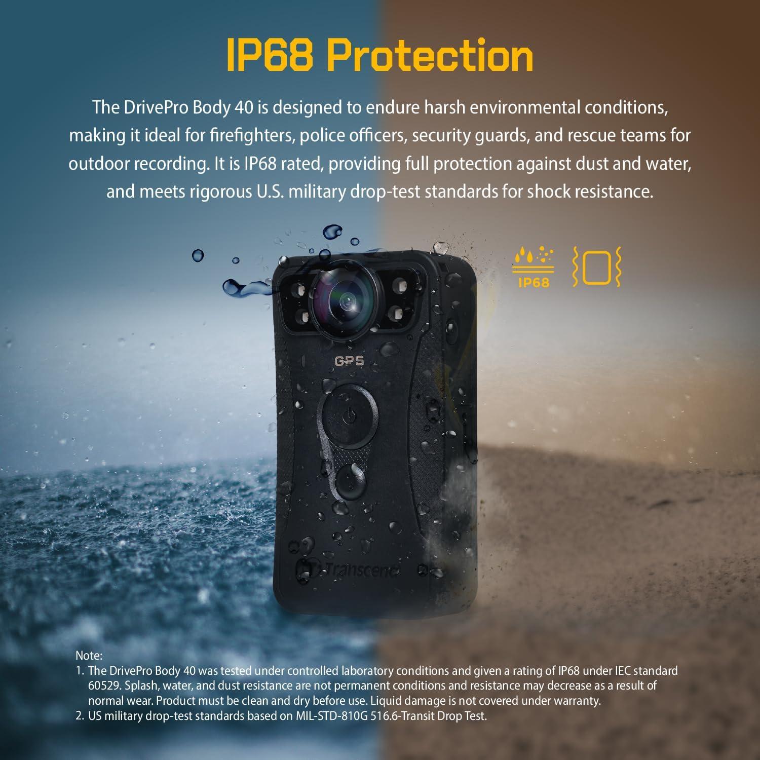 Cámara Corporal Transcend 128GB QHD 1440P con GPS y EIS