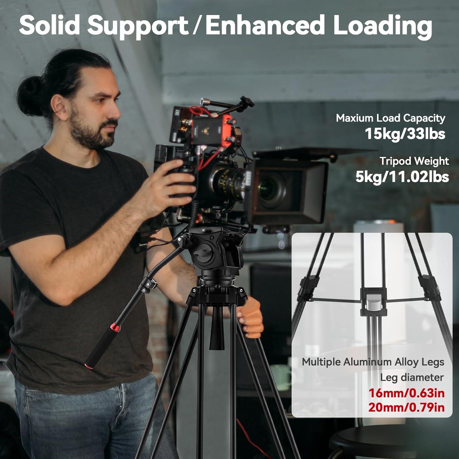 Trípode de Video Takerers 190cm con Cabezal Fluido 15kg