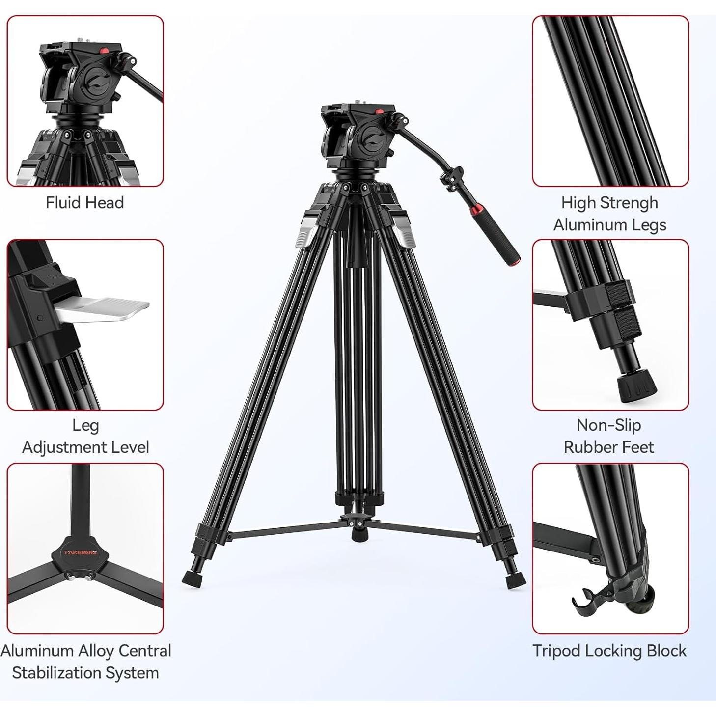 Trípode de Video Takerers 190cm con Cabezal Fluido 15kg