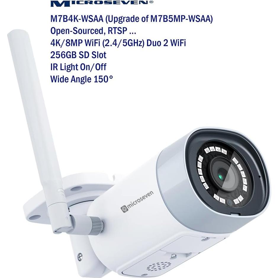 Cámara IP Microseven 4K 8MP Dúo WiFi 2.4/5GHz con Audio