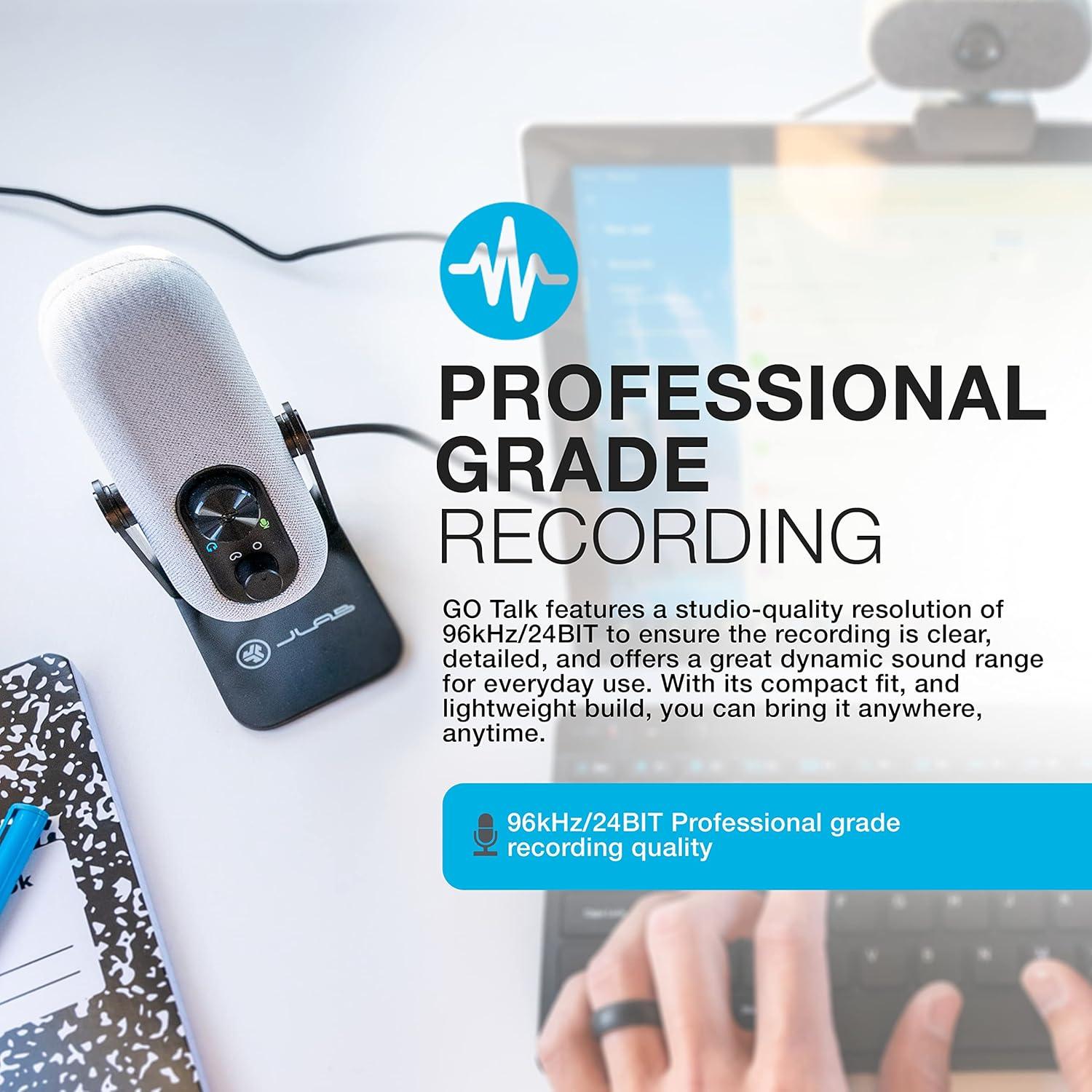 Micrófono USB JLab GO Talk para Juegos y Streaming, Blanco, Cardioide y Omni, 96kHz