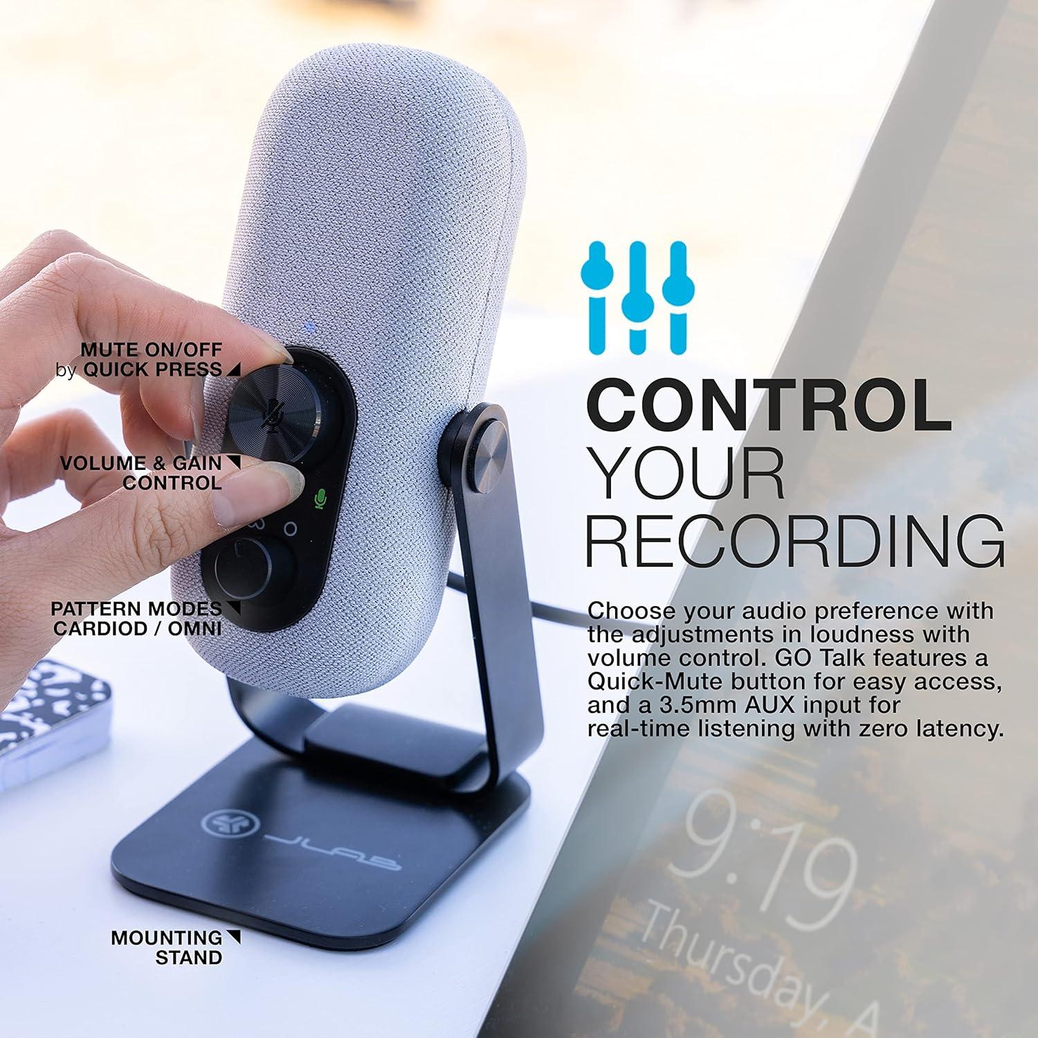 Micrófono USB JLab GO Talk para Juegos y Streaming, Blanco, Cardioide y Omni, 96kHz