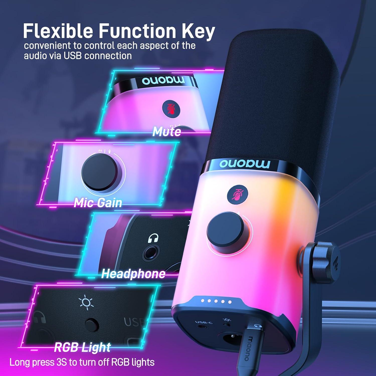 MAONO Dynamic Gaming Microphone: USB XLR Dynamic Computer Microphone with Software-RGB PC Mic for Gamer-Podcast Microphone Kit for Streaming Recording Studio YouTube (PD100