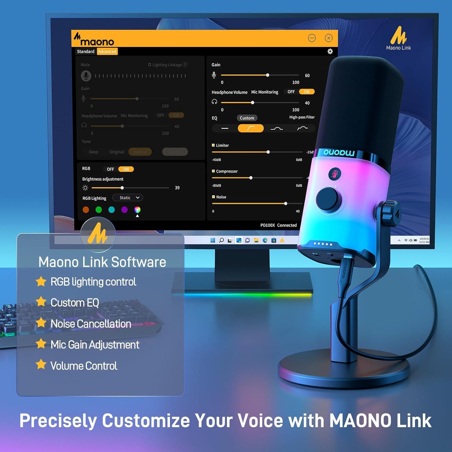 MAONO Dynamic Gaming Microphone: USB XLR Dynamic Computer Microphone with Software-RGB PC Mic for Gamer-Podcast Microphone Kit for Streaming Recording Studio YouTube (PD100