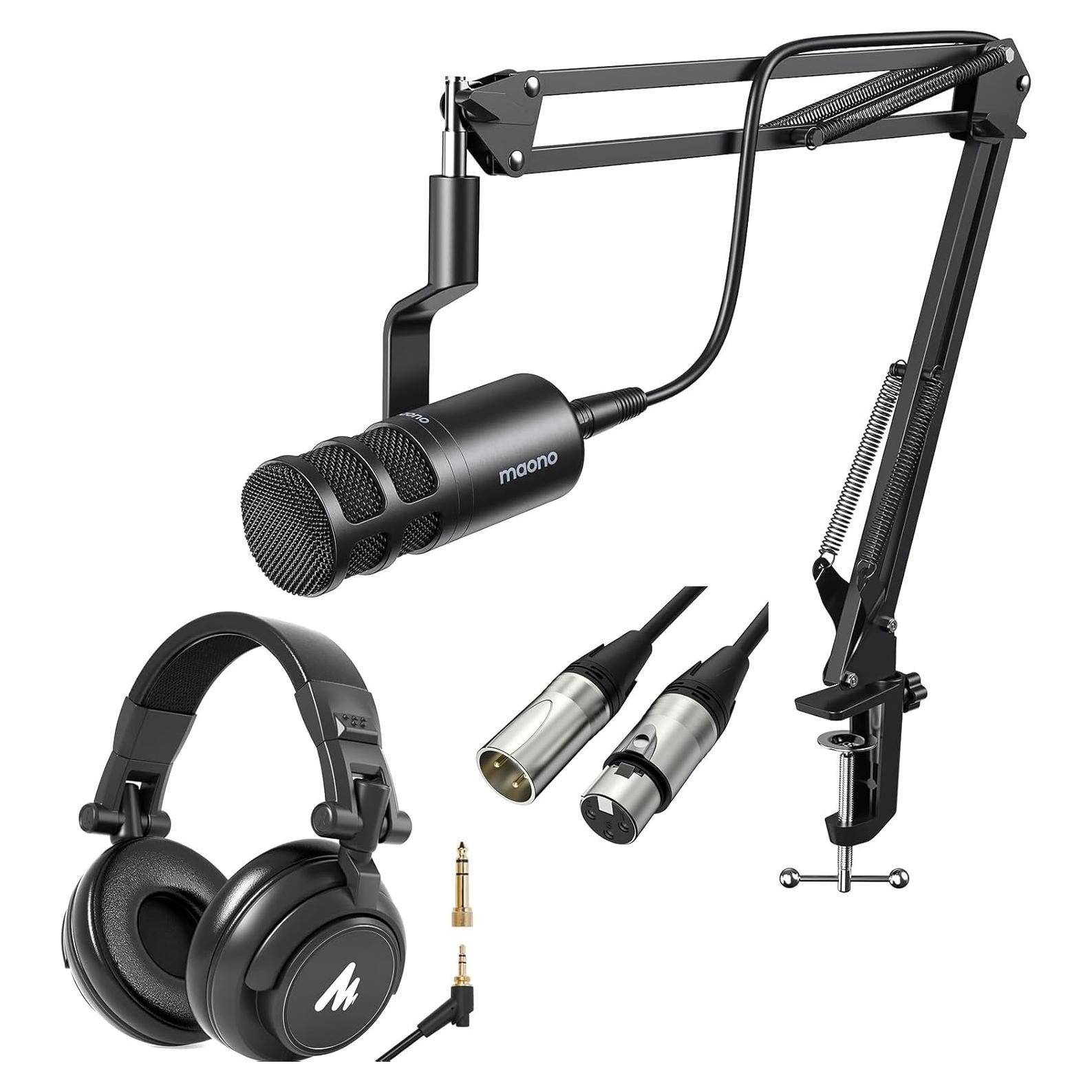 Micrófono Dinámico XLR MAONO PD100S con Auriculares MH601