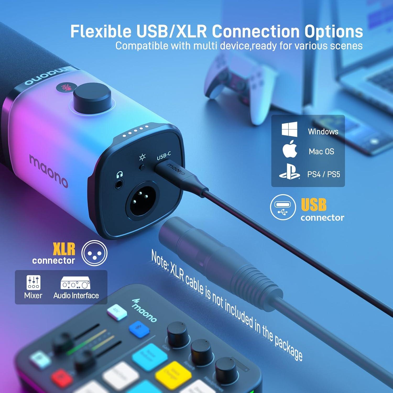 Micrófono Dinámico MAONO PD100X con Brazo y RGB para Streaming