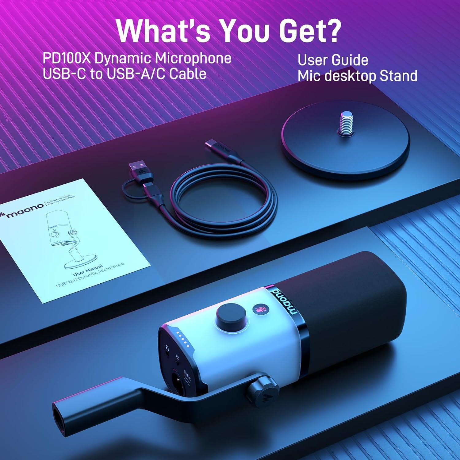 Micrófono Dinámico MAONO PD100X con Brazo y RGB para Streaming