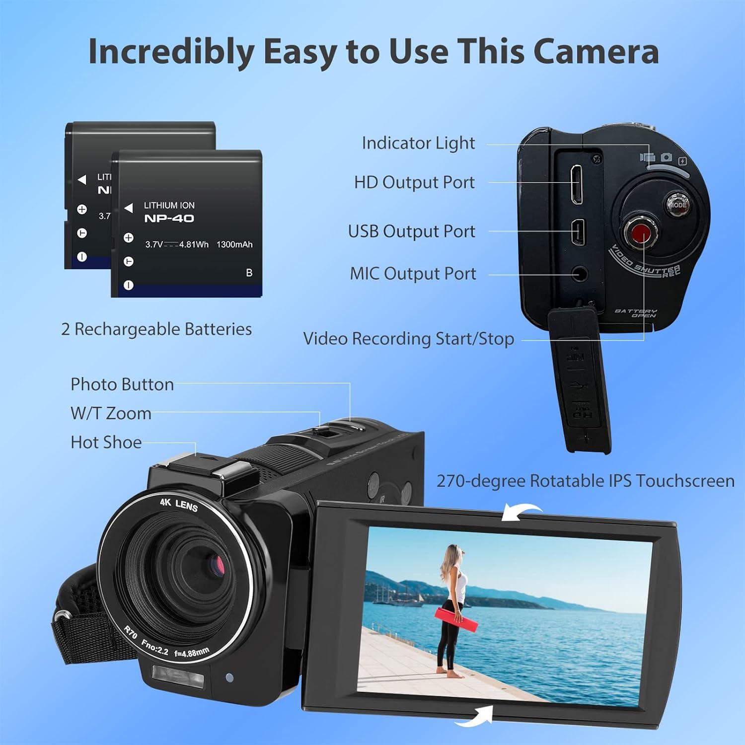 Cámara de Video 4K DEGIPO HDV-P12 30X Zoom WiFi Pantalla Táctil