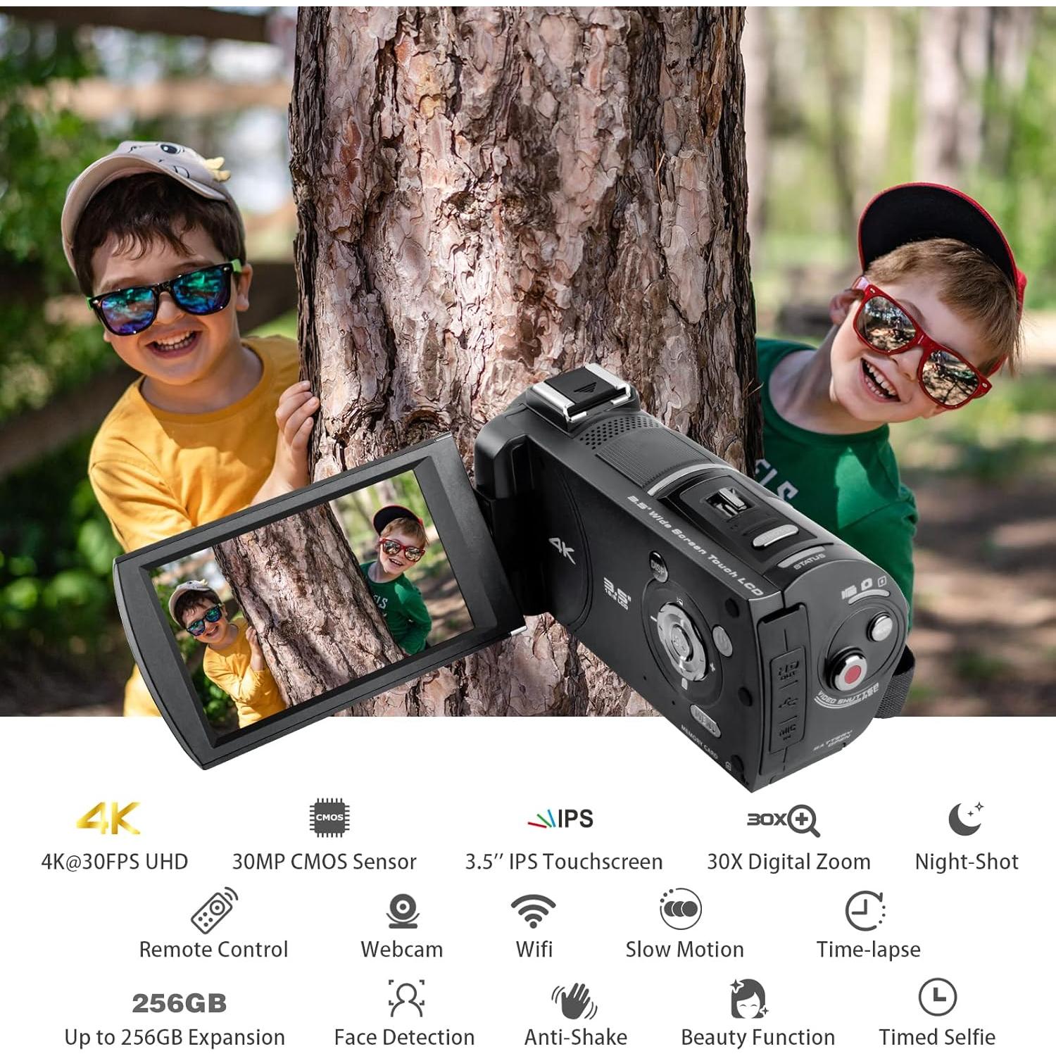 Cámara de Video 4K DEGIPO HDV-P12 30X Zoom WiFi Pantalla Táctil