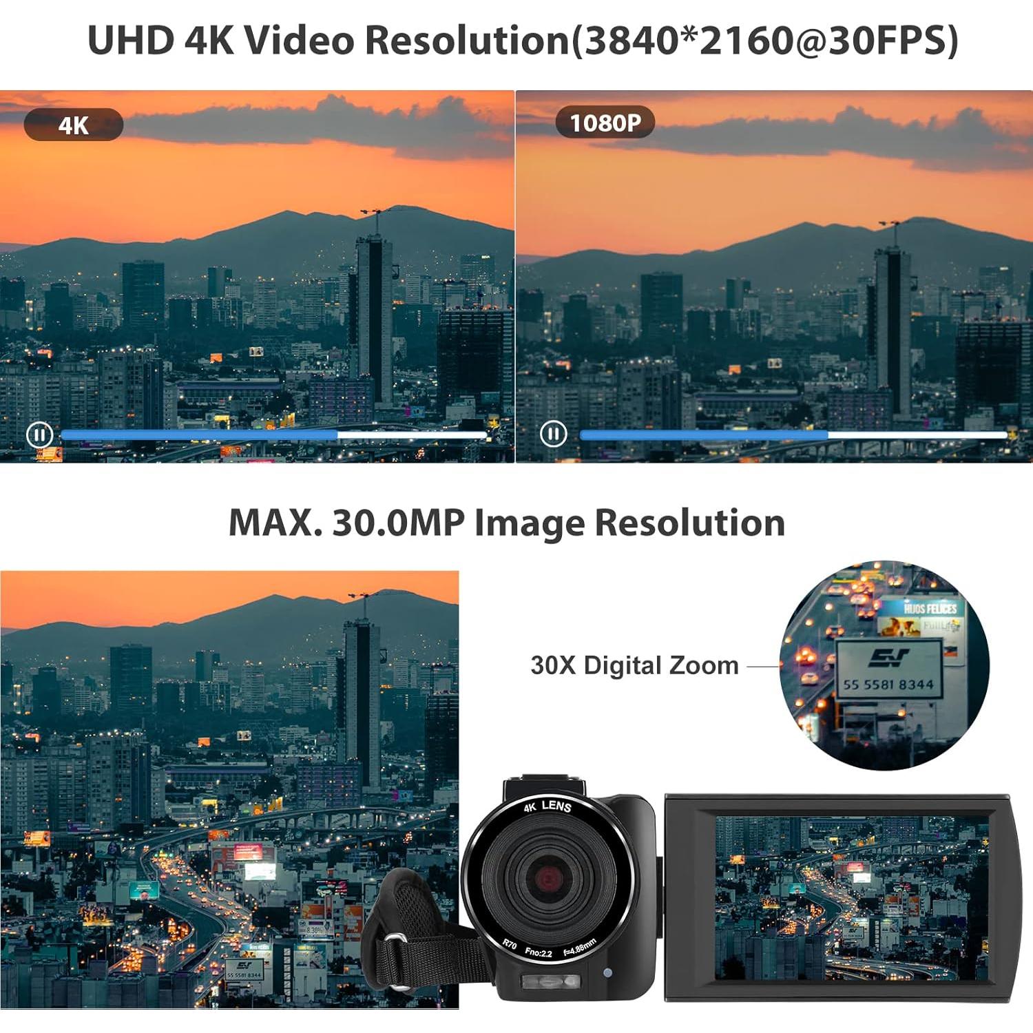 Cámara de Video 4K DEGIPO HDV-P12 30X Zoom WiFi Pantalla Táctil