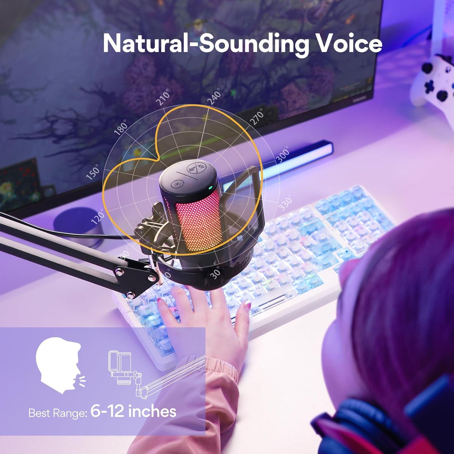 MAONO Gaming USB Microphone with Headphones, Noise Cancellation Condenser mic with Mute, Gain, Monitoring for Streaming, Podcast, Twitch, YouTube, Discord, PC, Computer, DGM20S, MH601