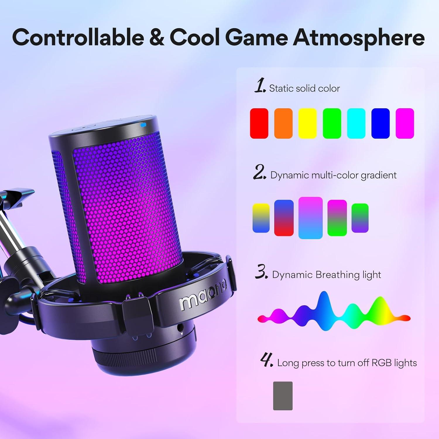 MAONO Gaming USB Microphone with Headphones, Noise Cancellation Condenser mic with Mute, Gain, Monitoring for Streaming, Podcast, Twitch, YouTube, Discord, PC, Computer, DGM20S, MH601