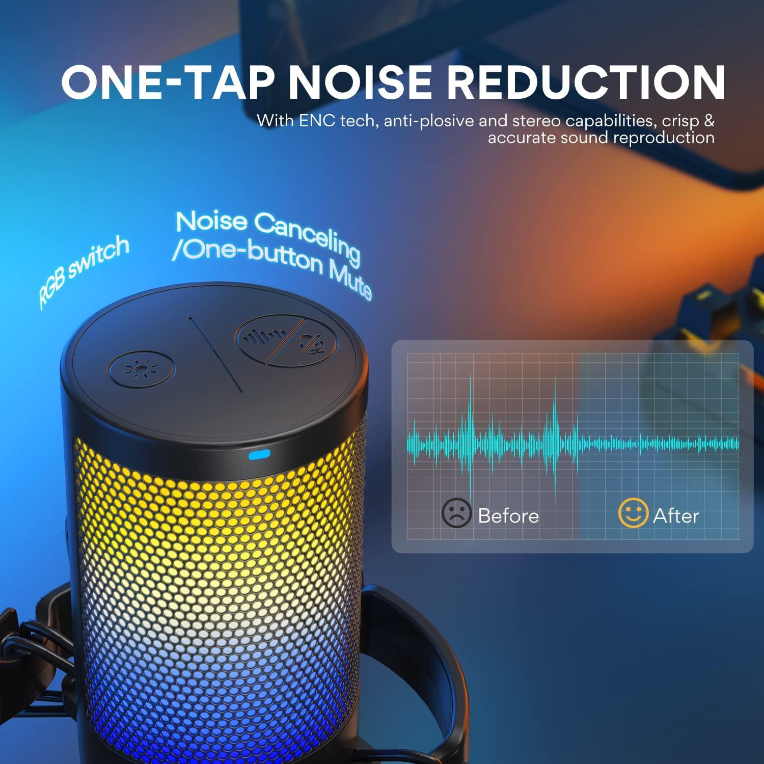 Micrófono USB MAONO DM20 para Gaming con RGB y Cancelación de Ruido