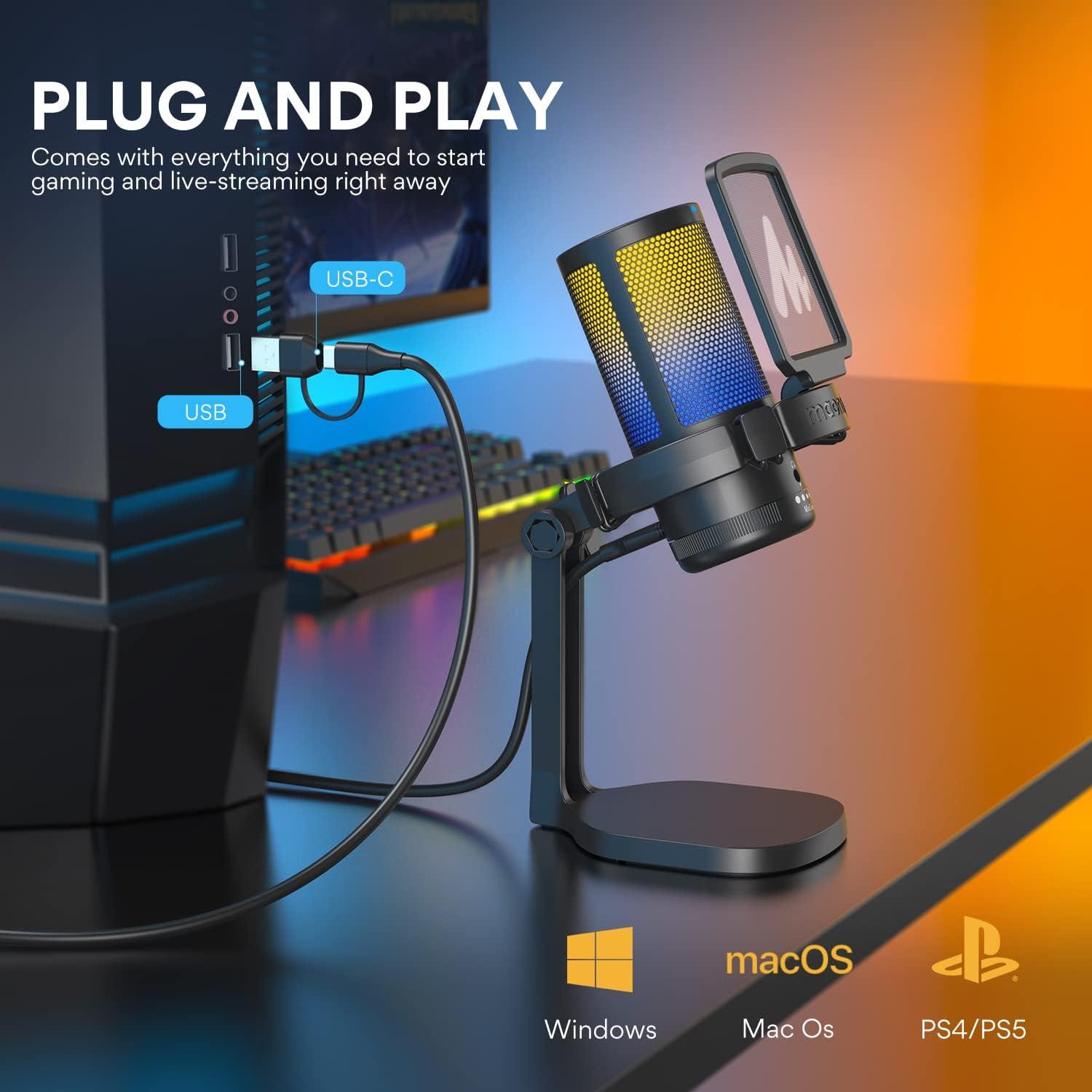 Micrófono USB MAONO DM20 para Gaming con RGB y Cancelación de Ruido