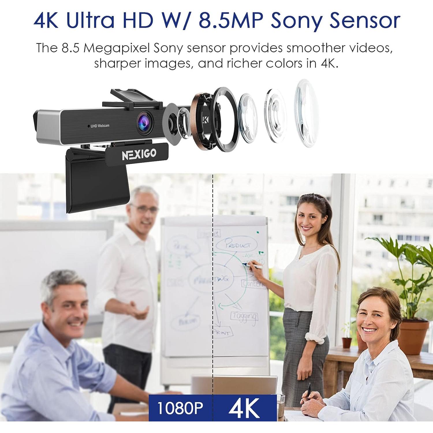 Webcam 4K NexiGo N950P con Control Remoto y Trípode Flexible