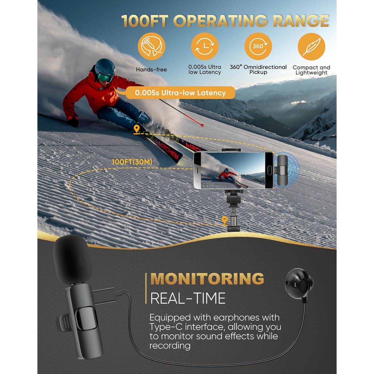 Wireless Lavalier Microphone Compatible with iPhone/iPad/Android Phone/Laptop, IUMAKEVP Plug-Play Lapel Clip-On Mic with Noise Reduction for Video Recording/Live Steam/Interview/TikTok/YouTube(2 Mics)