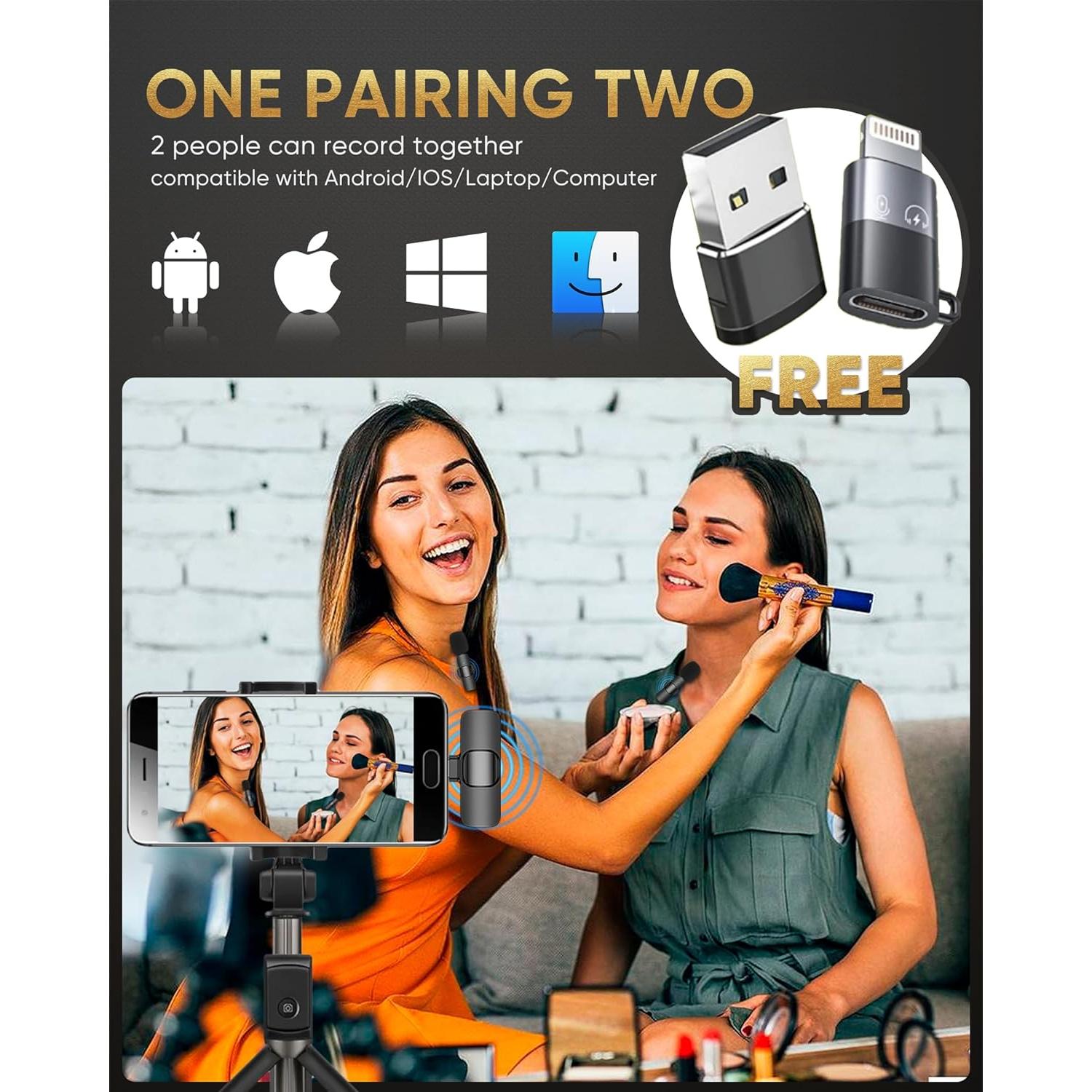 Wireless Lavalier Microphone Compatible with iPhone/iPad/Android Phone/Laptop, IUMAKEVP Plug-Play Lapel Clip-On Mic with Noise Reduction for Video Recording/Live Steam/Interview/TikTok/YouTube(2 Mics)