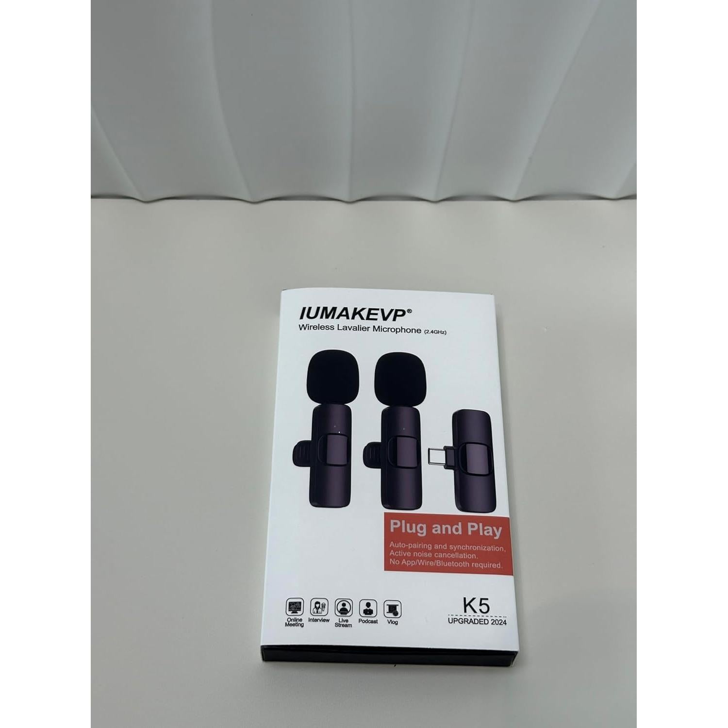 Wireless Lavalier Microphone Compatible with iPhone/iPad/Android Phone/Laptop, IUMAKEVP Plug-Play Lapel Clip-On Mic with Noise Reduction for Video Recording/Live Steam/Interview/TikTok/YouTube(2 Mics)