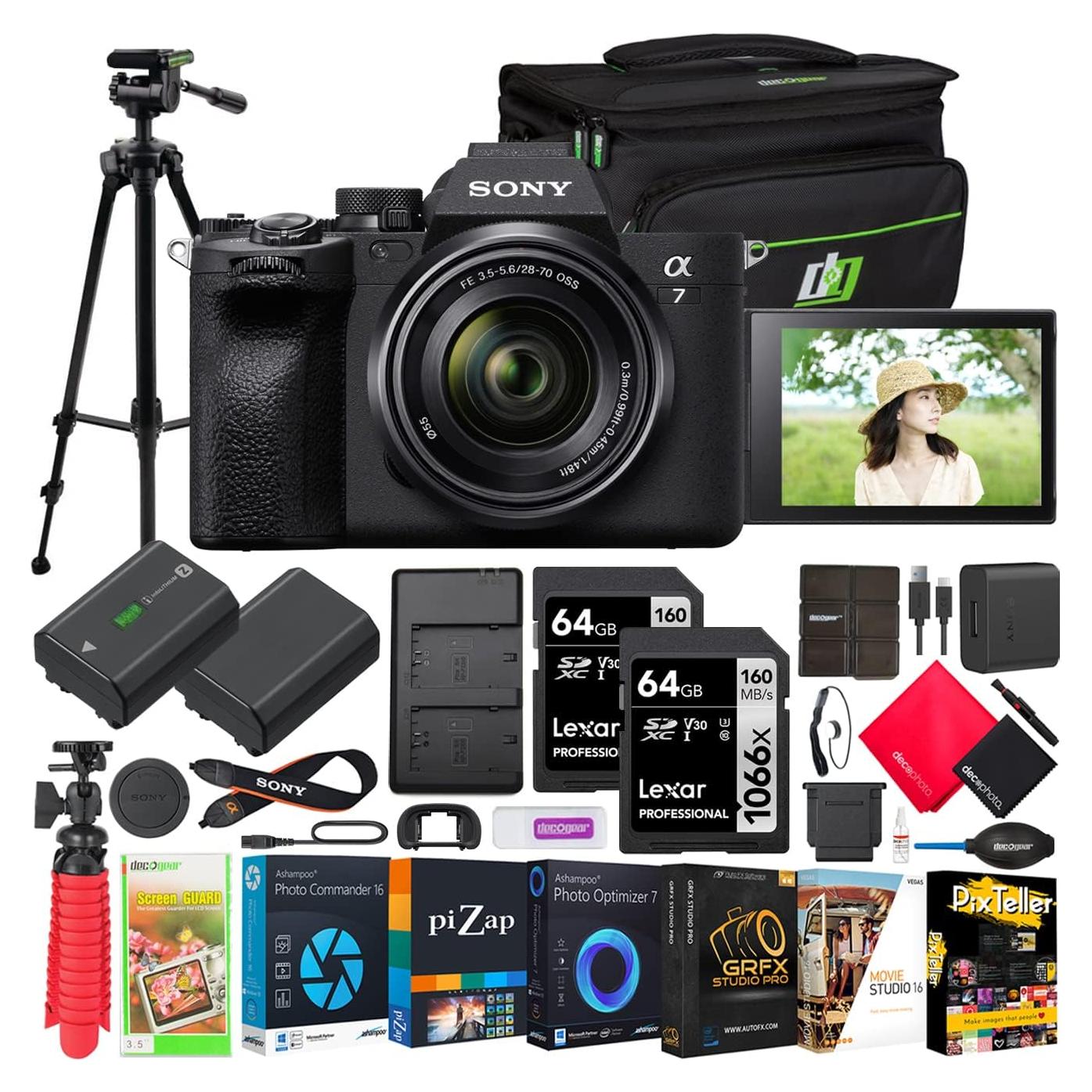 a7 IV Mirrorless Full Frame Camera Body with 28-70mm F3.5-5.6 Lens Kit ILCE-7M4K/B | Official Sony USA Partner Model | Bundle with Deco Gear Photography Case + Tripod + Extra Battery + Charger