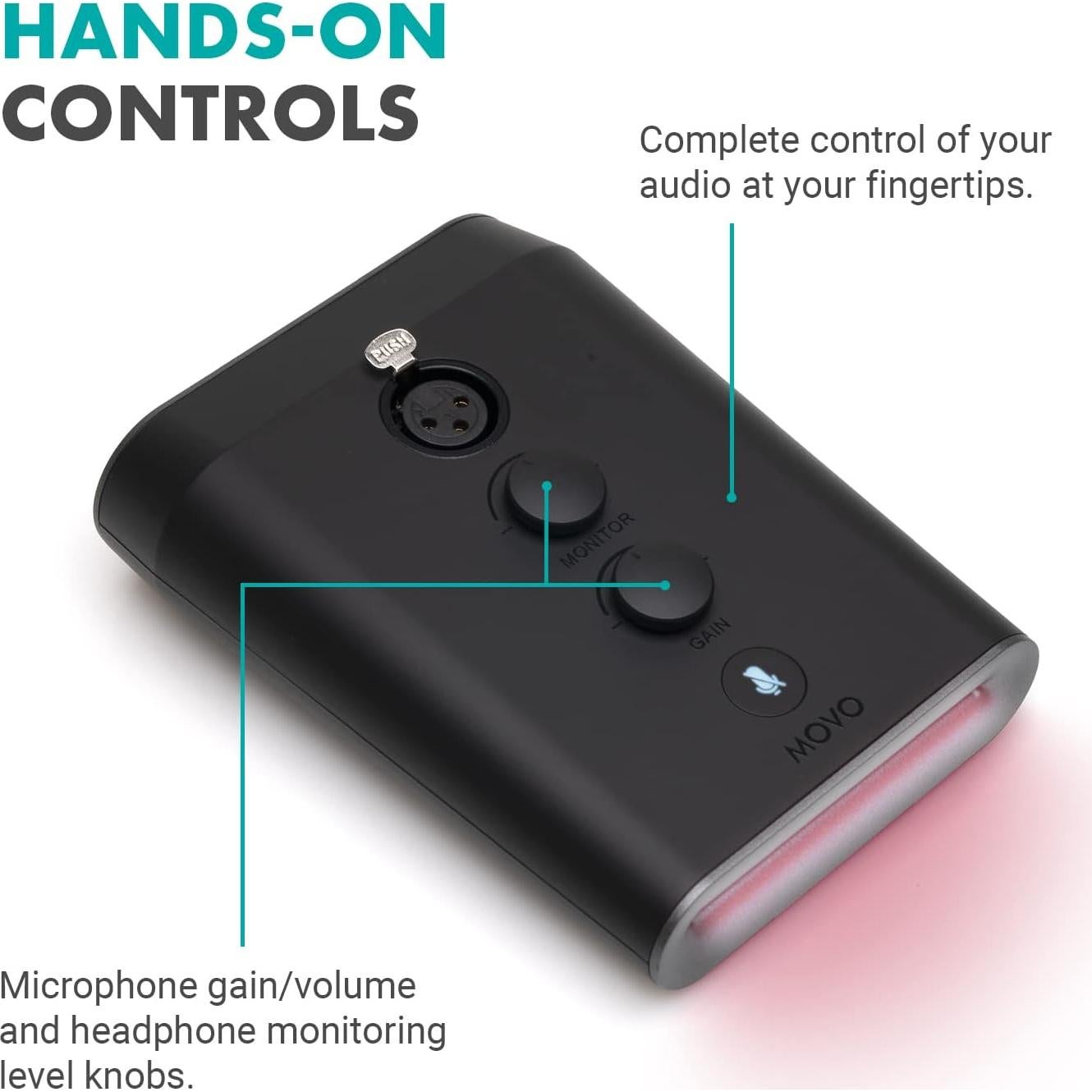 Micrófono Profesional Movo GM-7 USB con Control de Ganancia y RGB