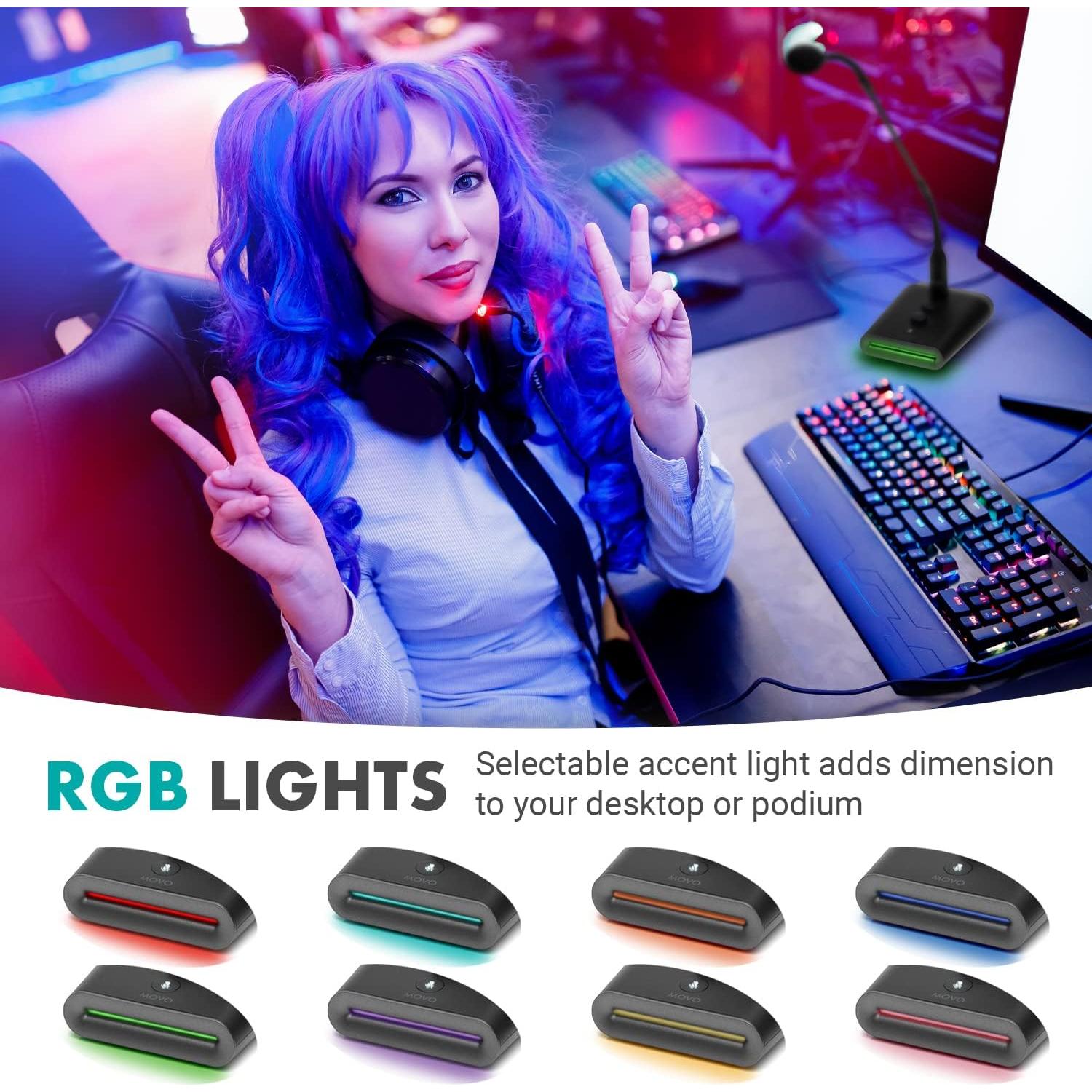 Micrófono Profesional Movo GM-7 USB con Control de Ganancia y RGB