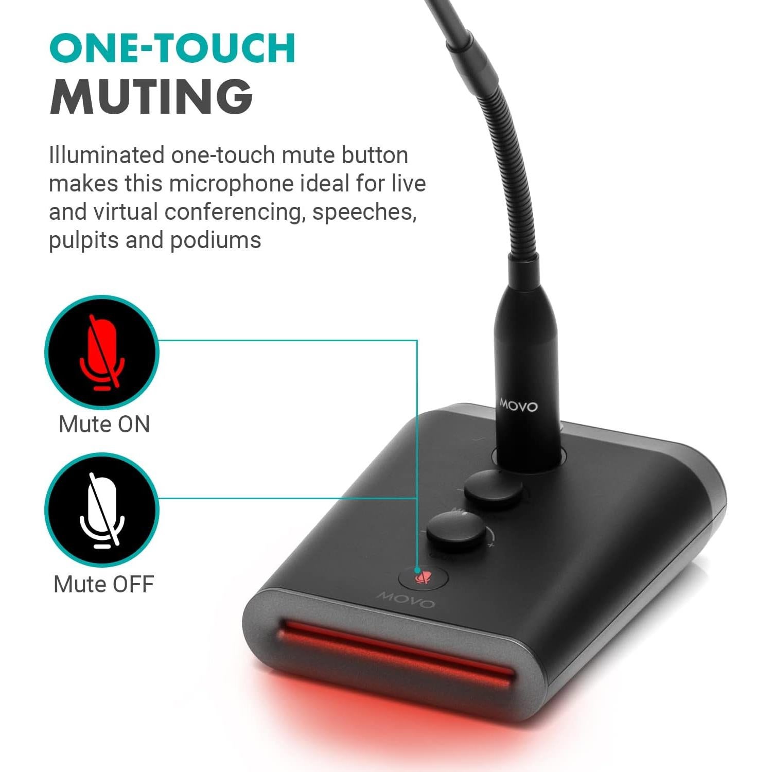 Micrófono Profesional Movo GM-7 USB con Control de Ganancia y RGB