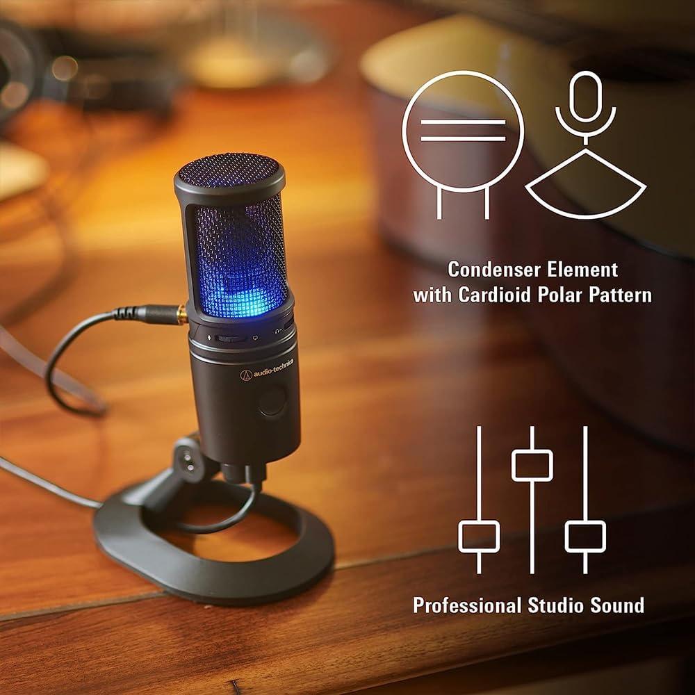 Micrófono de Condensador USB Audio-Technica AT2020USB-X con Soporte