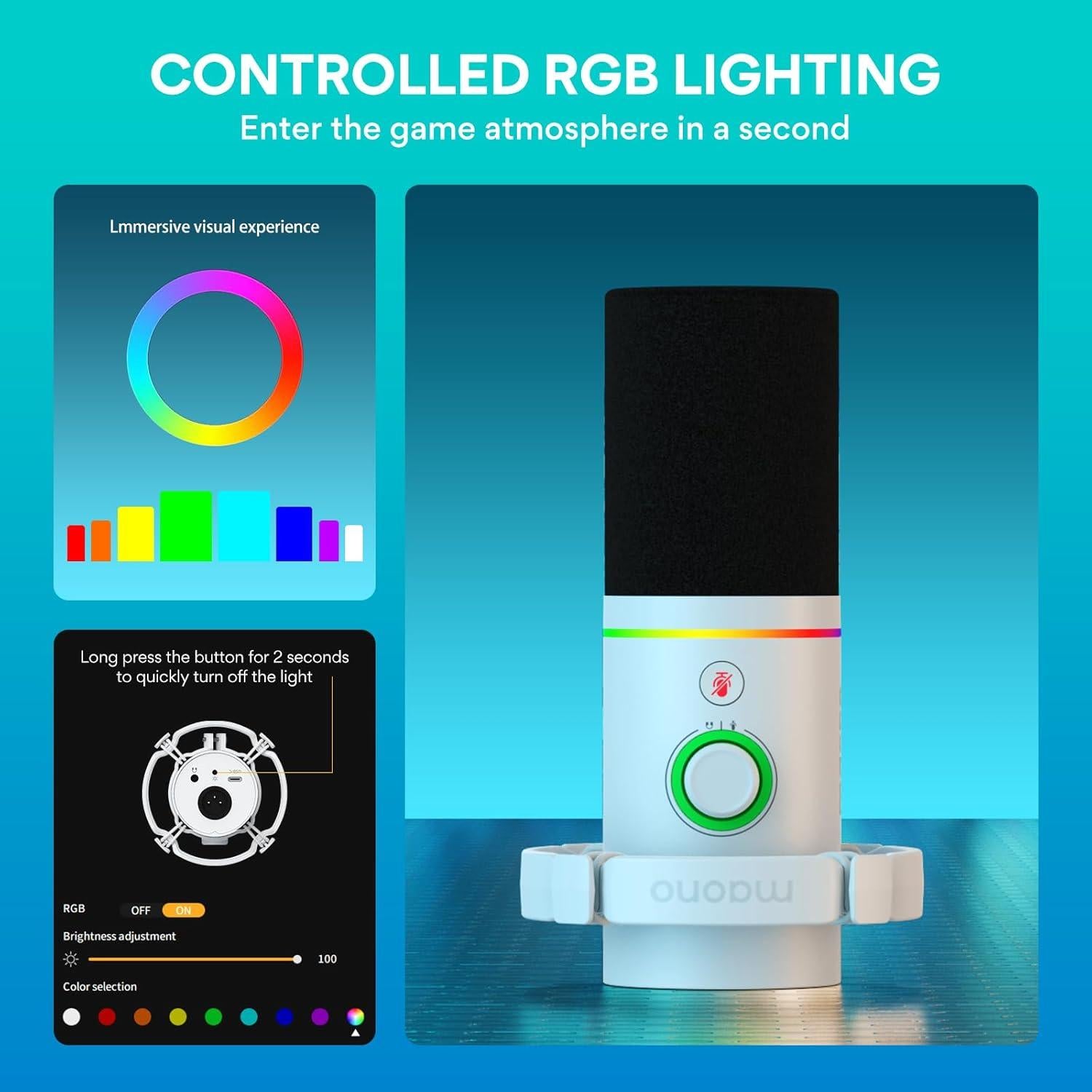 Micrófono USB MAONO para Podcast y Streaming con RGB