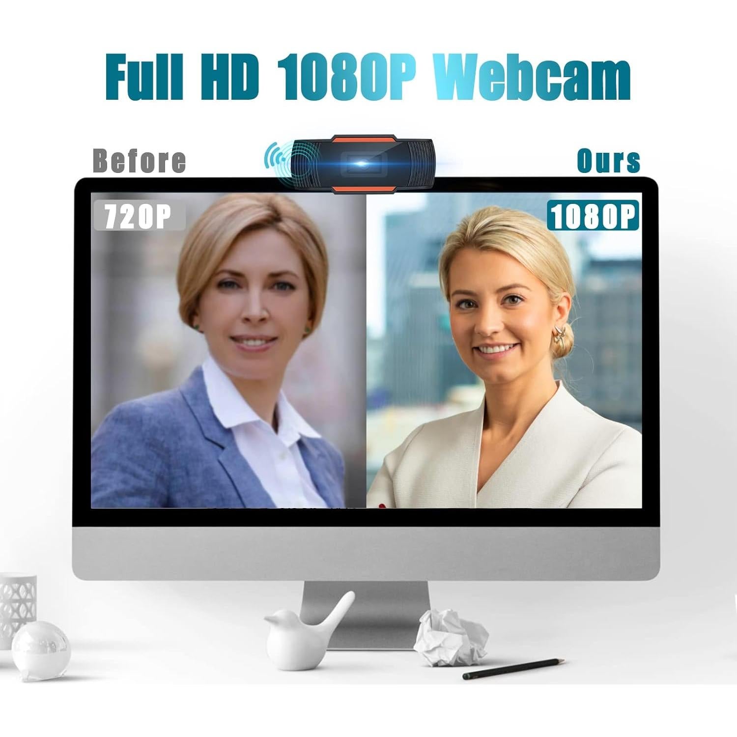 Full HD 2K Webcam with Microphone & Privacy Cover for Dell Latitude D620 Laptop Plug and Play USB Computer Web Camera with Sony Sensor & Autofocus for Streaming/Online Teaching/Video Call/Zoom