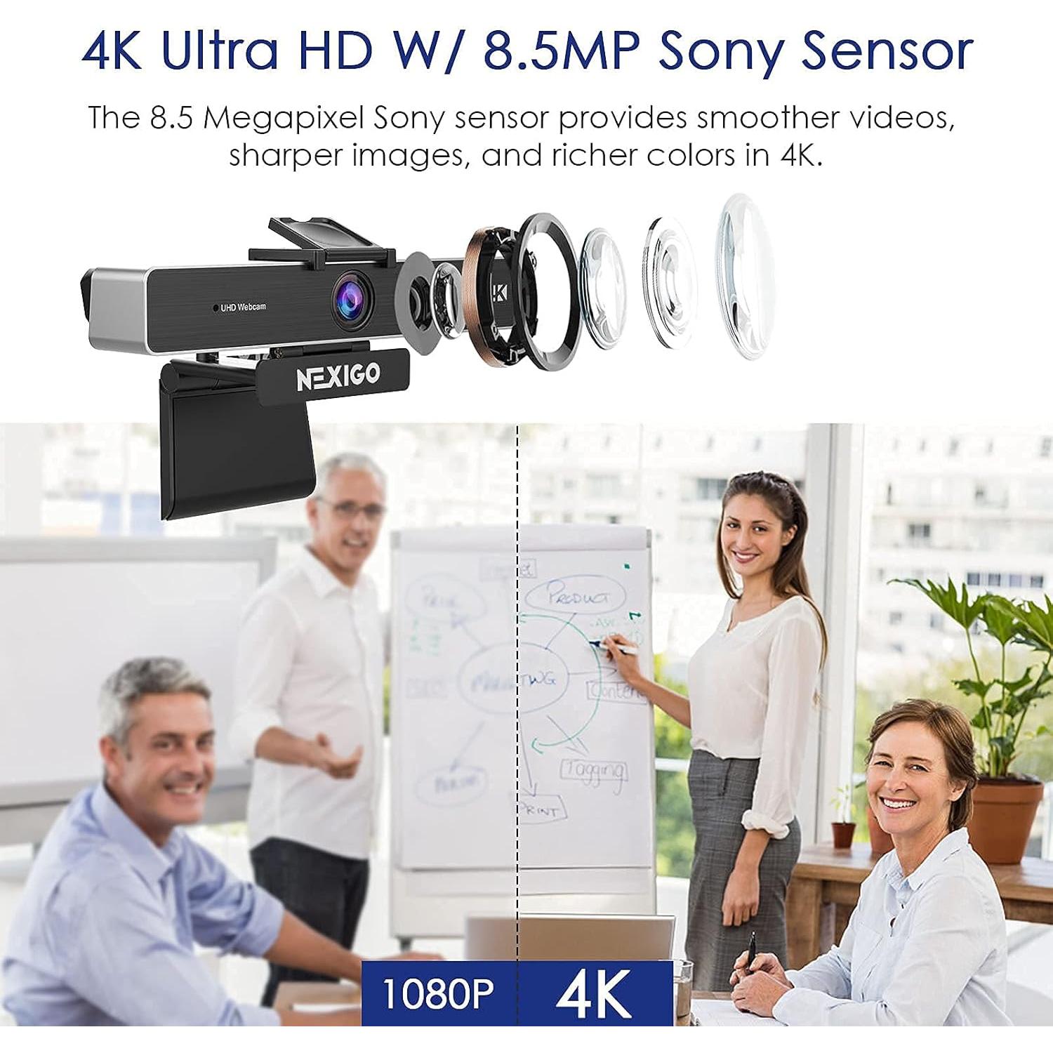 4K Zoomable Webcam Kits, N950P UHD 2160P Webcam with Remote, Sony Starvis Sensor, 5X Digital Zoom, Flexible Camera Tripod Stand, for Zoom/Skype/Teams, MAC PC