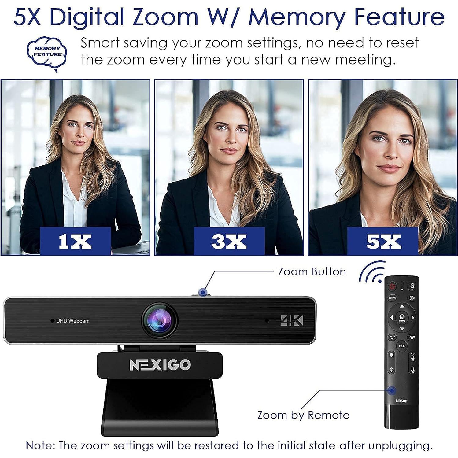 4K Zoomable Webcam Kits, N950P UHD 2160P Webcam with Remote, Sony Starvis Sensor, 5X Digital Zoom, Flexible Camera Tripod Stand, for Zoom/Skype/Teams, MAC PC