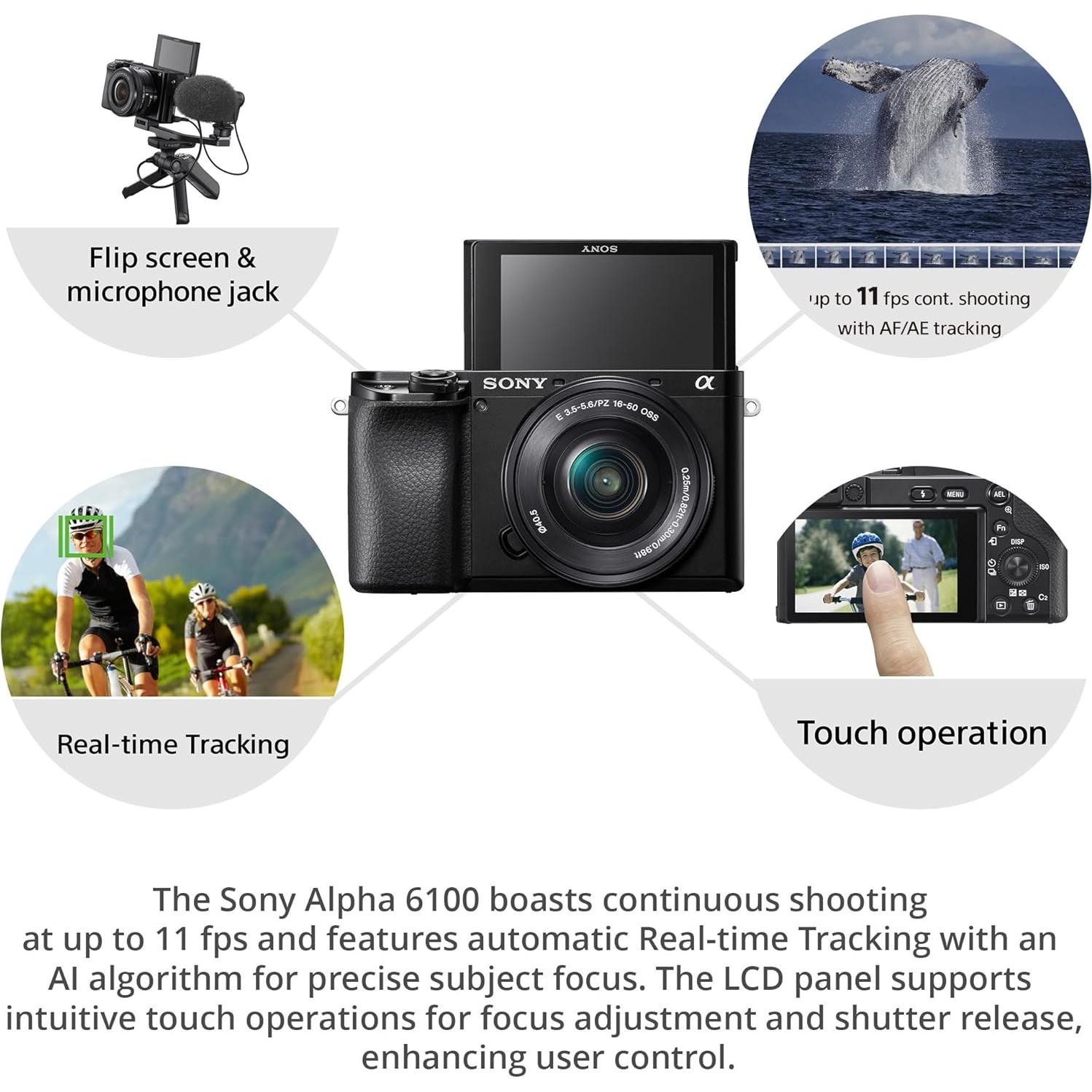 Cámara Sin Espejo Sony Alpha a6100 APS-C 24.2MP con Lentes 16-50mm y 55-210mm