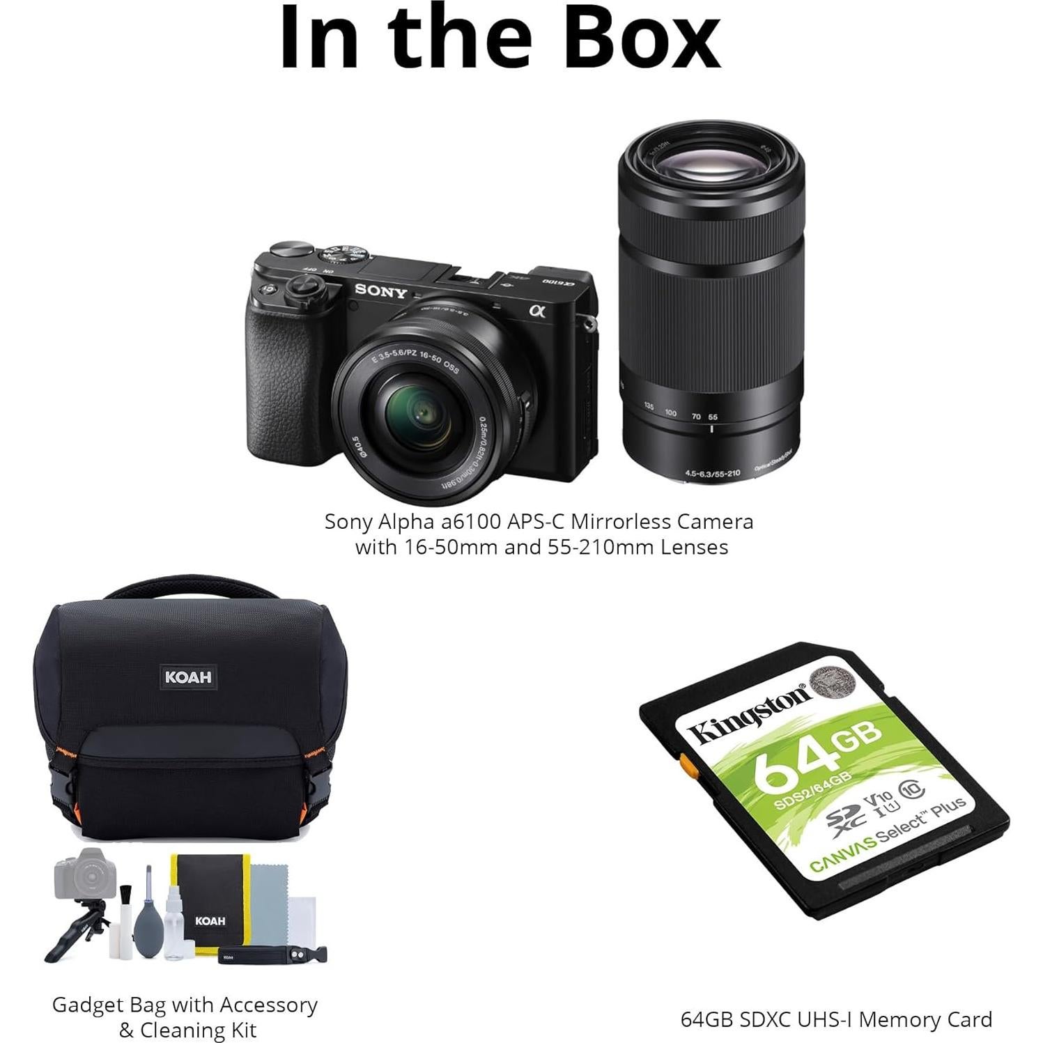 Cámara Sin Espejo Sony Alpha a6100 APS-C 24.2MP con Lentes 16-50mm y 55-210mm