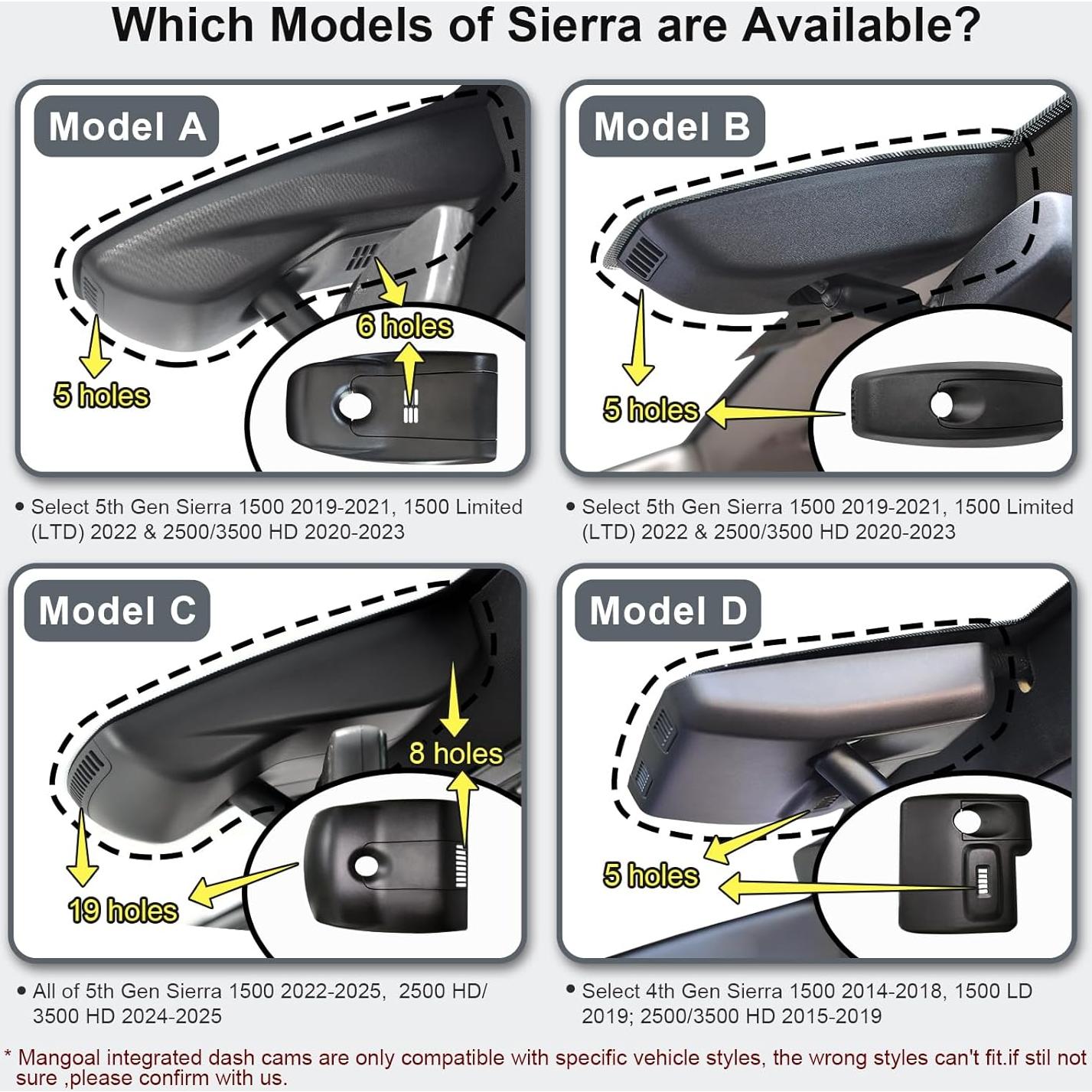 Cámara Dash 4K Mangoal Modelo C para GMC Sierra 1500 2022-2025