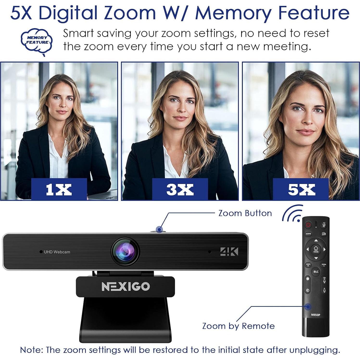 Webcam 4K NexiGo N950P con Control Remoto y Luz LED