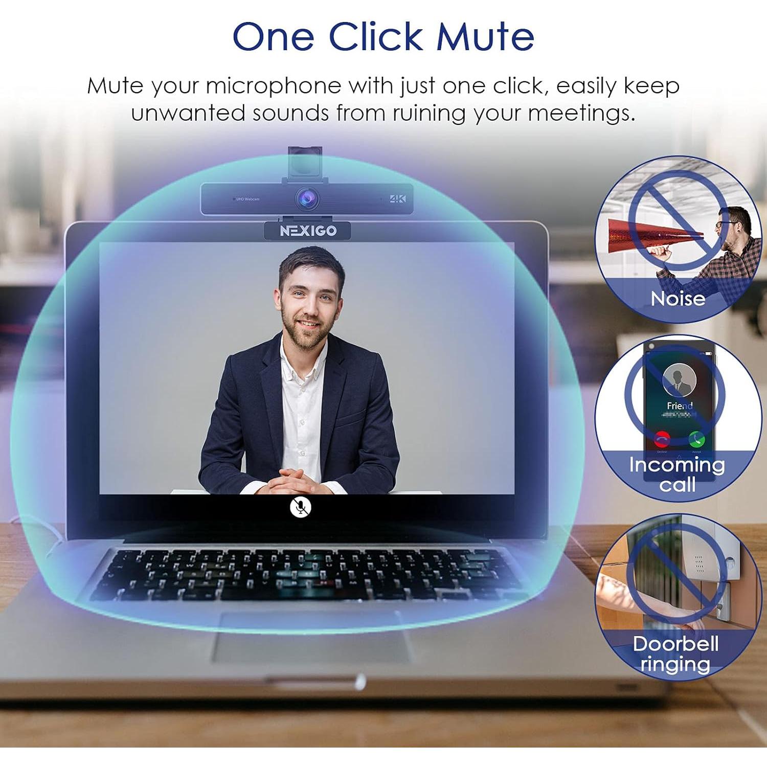 Webcam 4K NexiGo N950P con Control Remoto y Luz LED