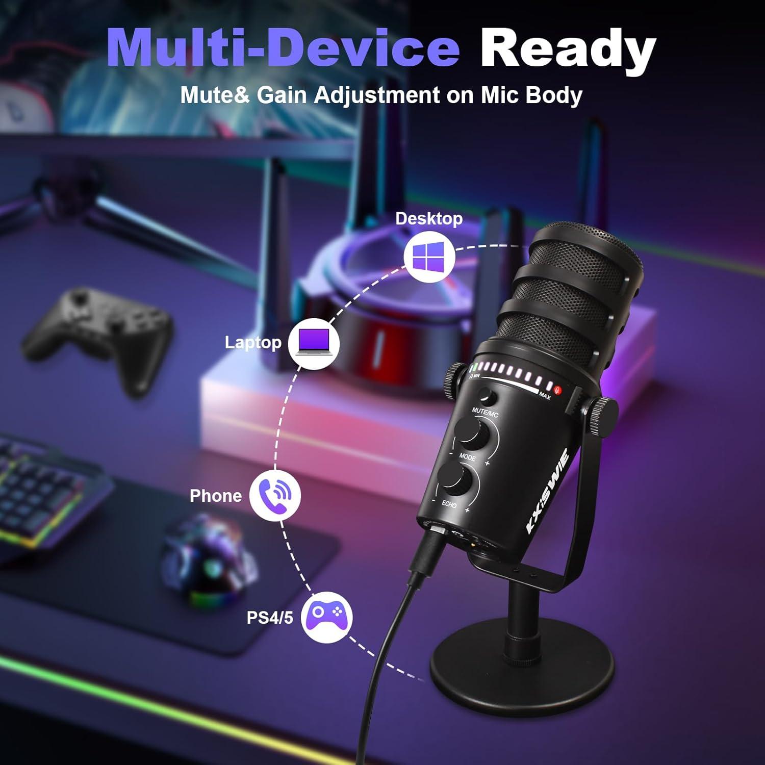 Micrófono USB Dinámico KXiSWIE USB-MIC001 para Streaming y Podcast