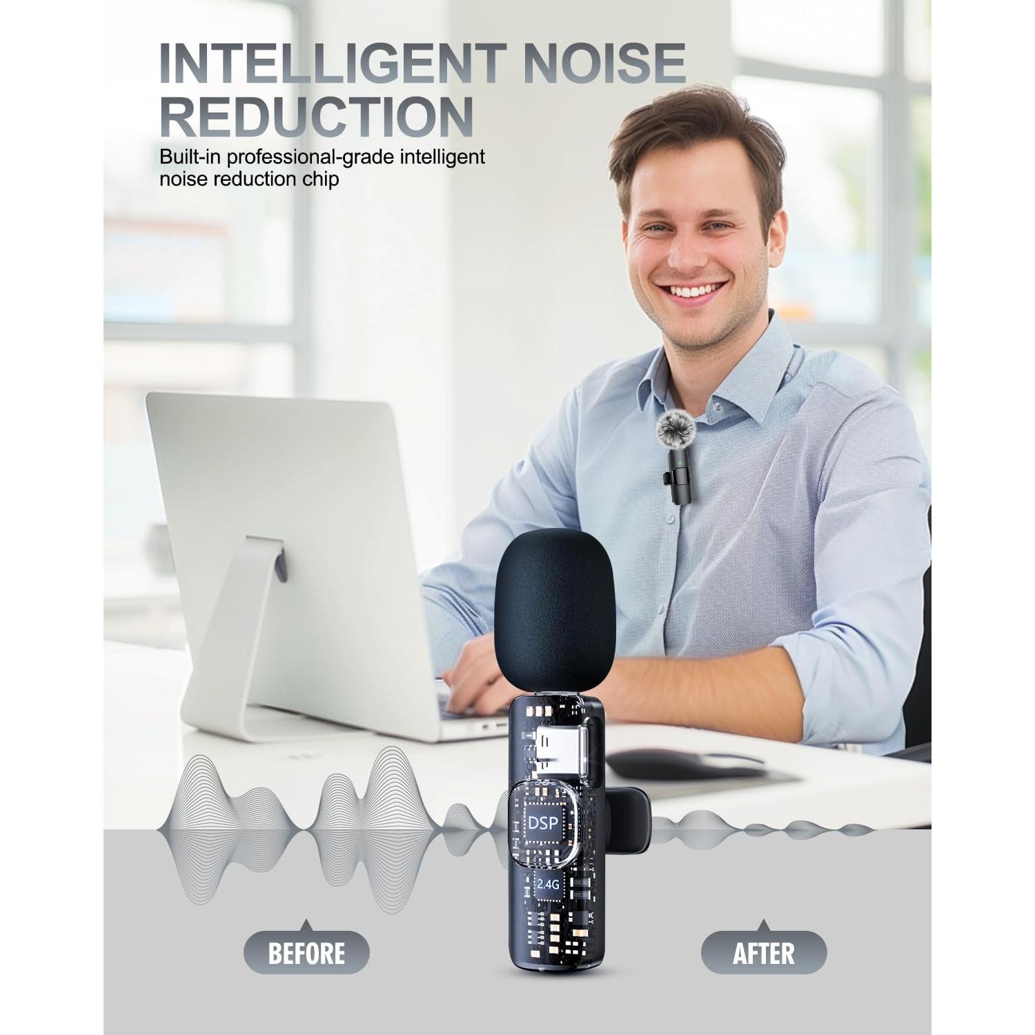 Micrófono Lavalier Inalámbrico PQRQP 3 en 1 para iPhone y Android