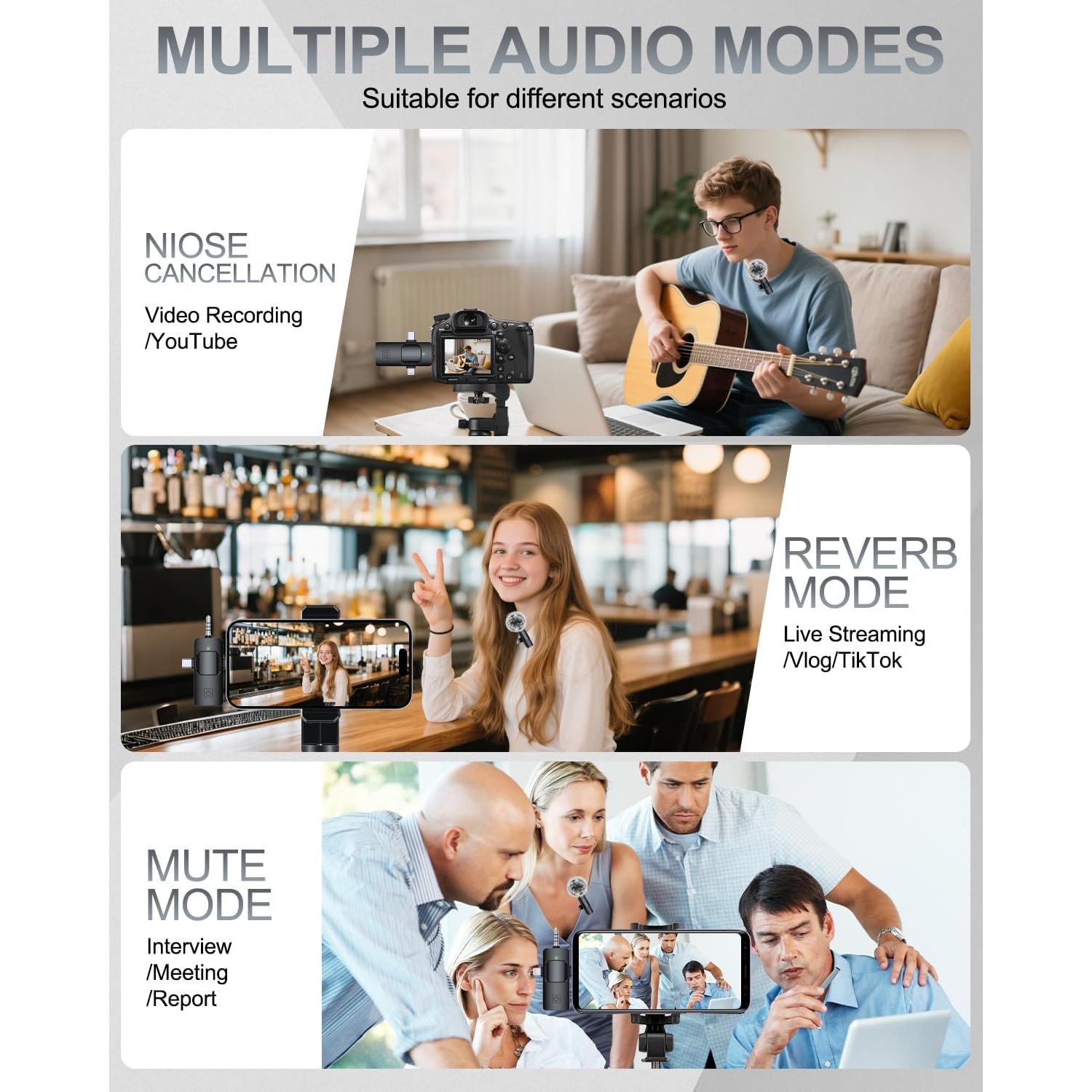 Micrófono Lavalier Inalámbrico PQRQP 3 en 1 para iPhone y Android