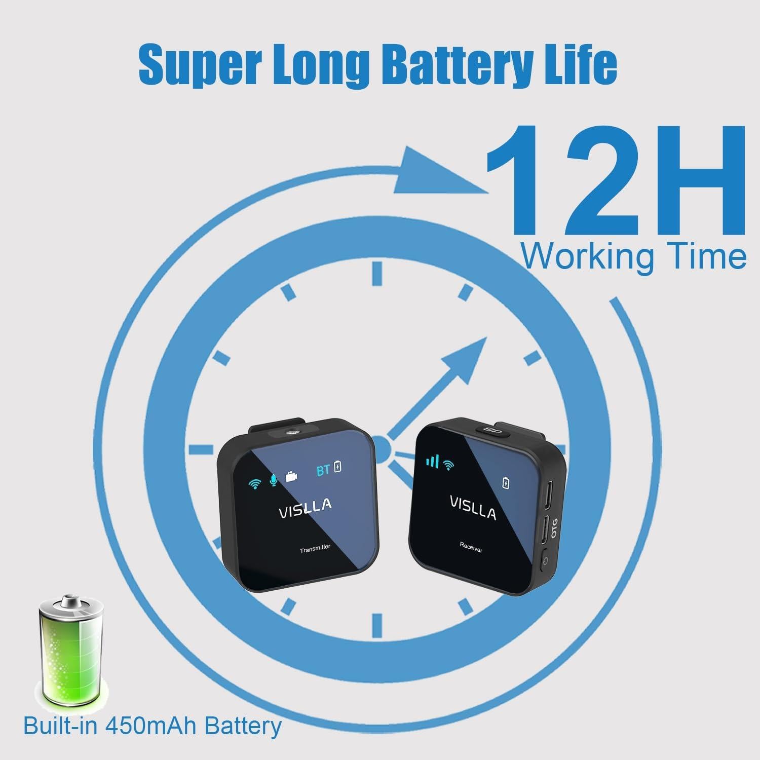 Micrófono Lavalier Inalámbrico Vislla GM30, 12h Batería, 200m Alcance