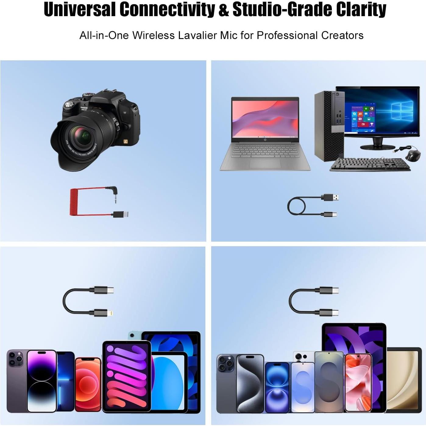 Micrófono Lavalier Inalámbrico Vislla GM30, 12h Batería, 200m Alcance