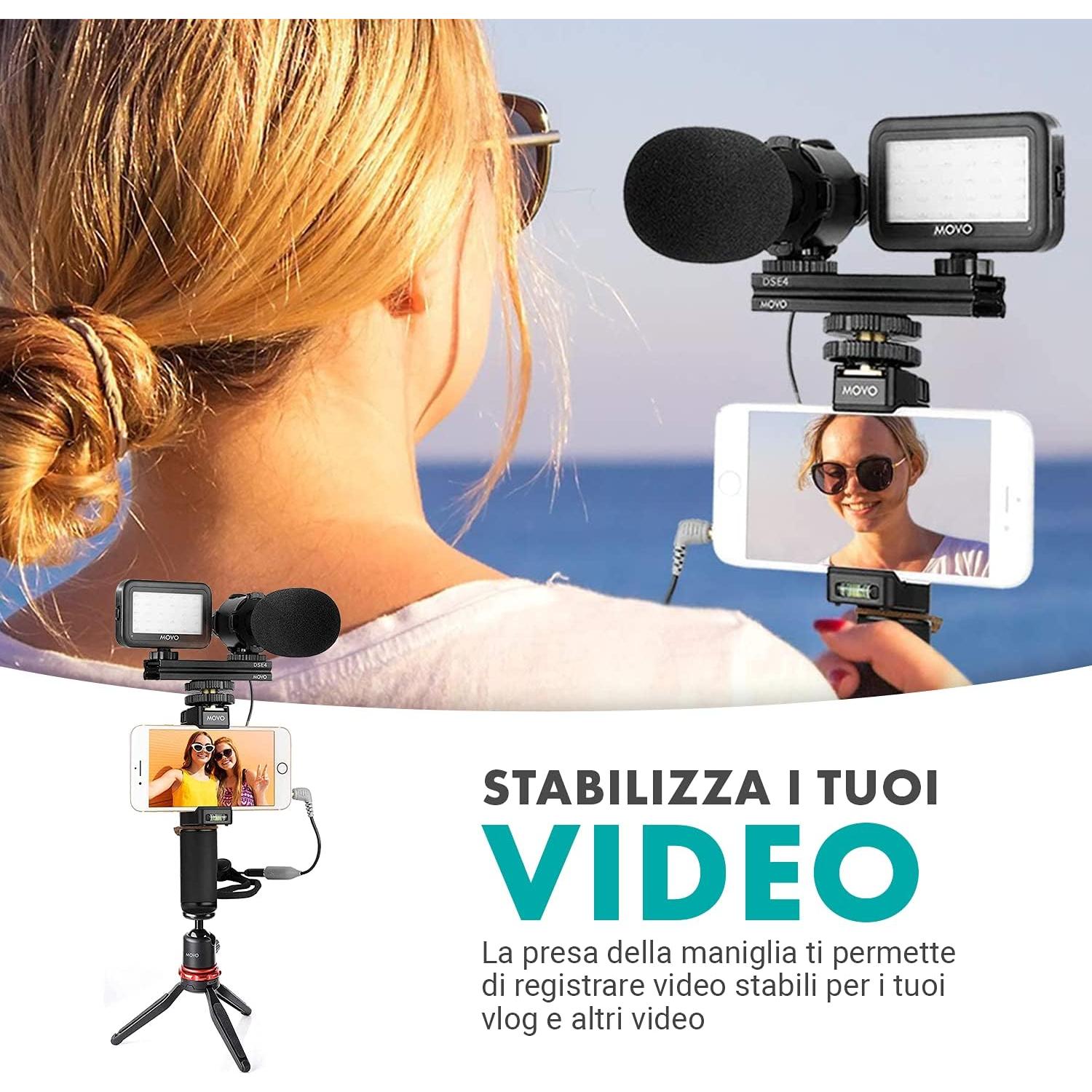 Kit de Vlogging Movo V7+ para iPhone y Samsung con Micrófono y Luz LED