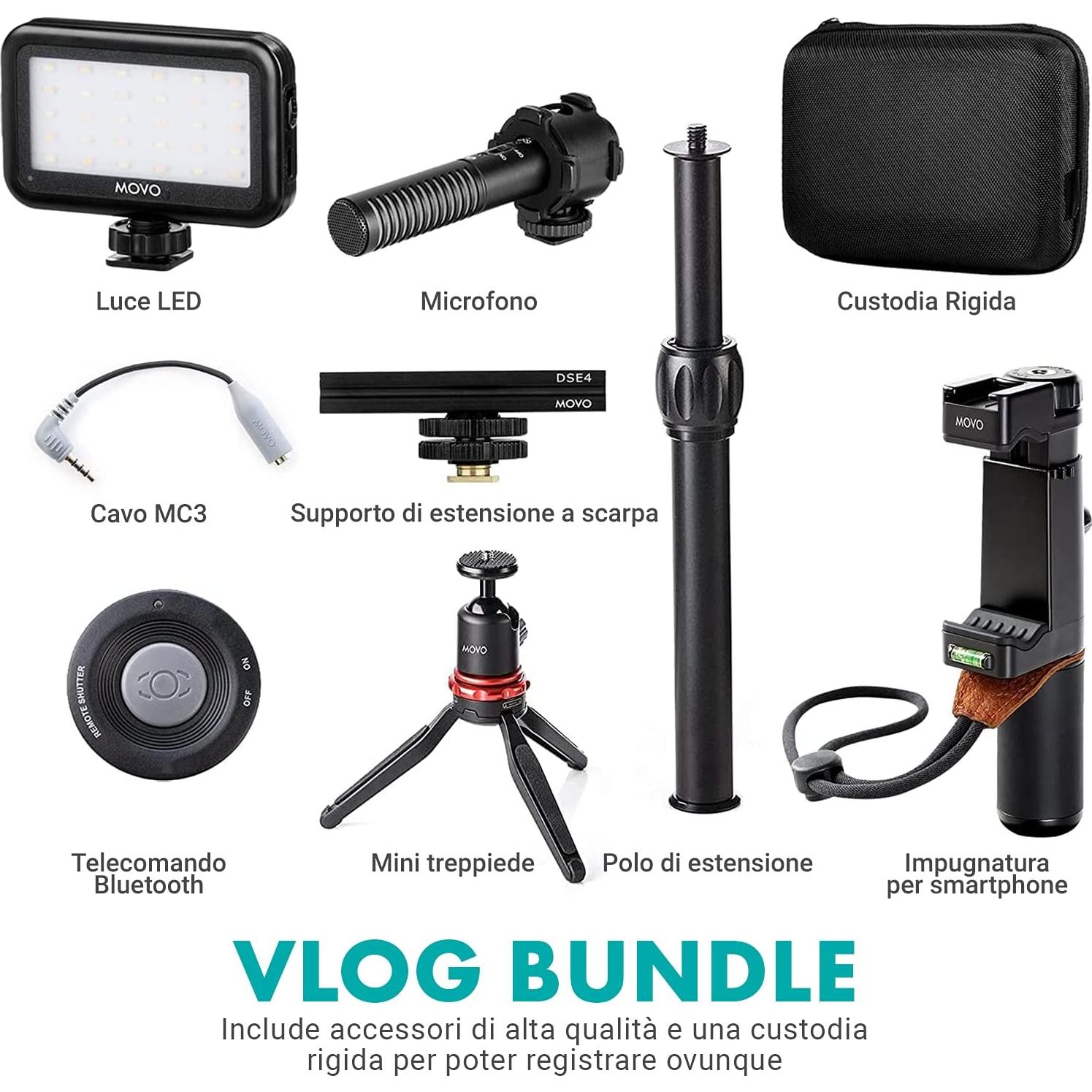 Kit de Vlogging Movo V7+ para iPhone y Samsung con Micrófono y Luz LED